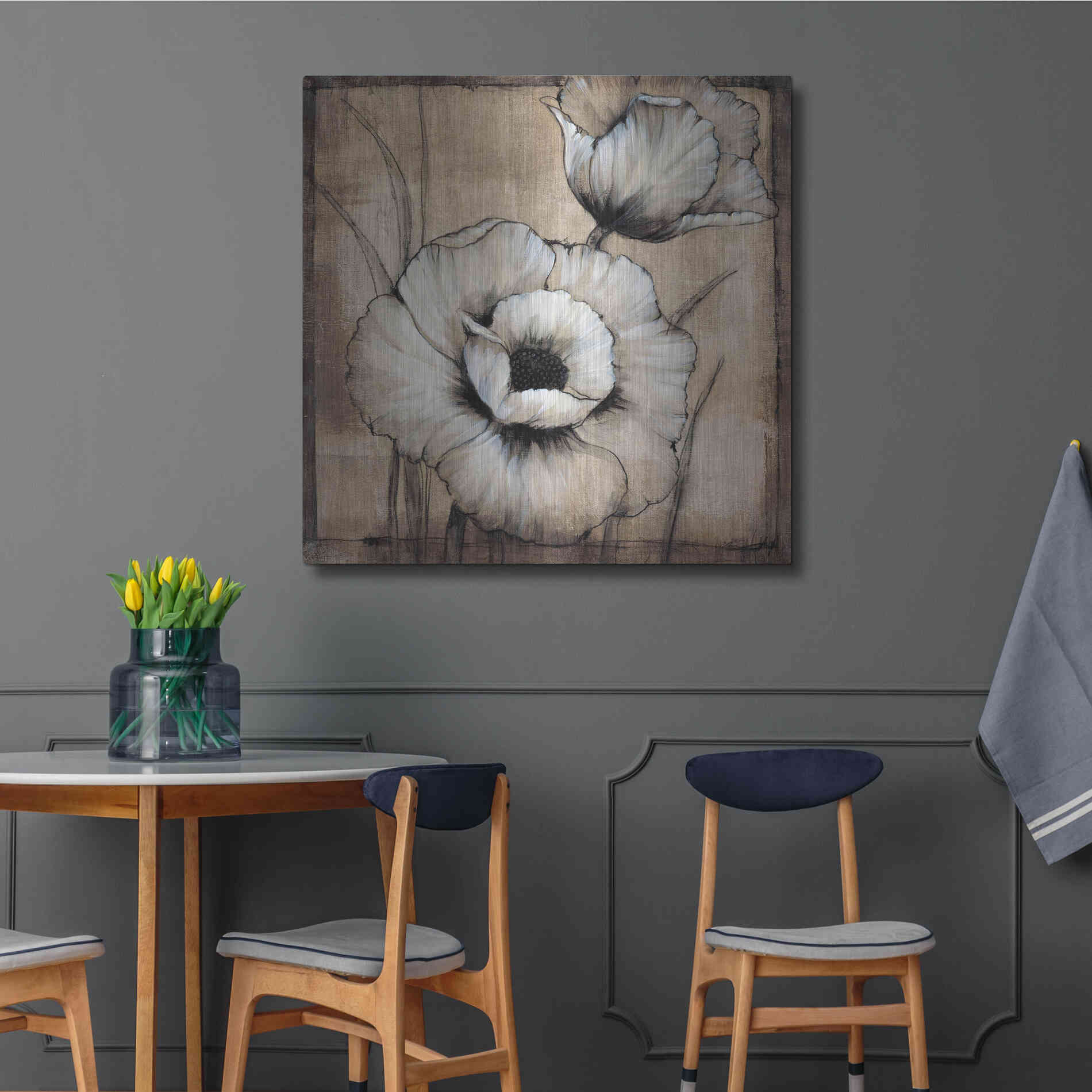 Luxe Metal Art 'Neutral Poppies I' by Tim O'Toole, Metal Wall Art,36x36
