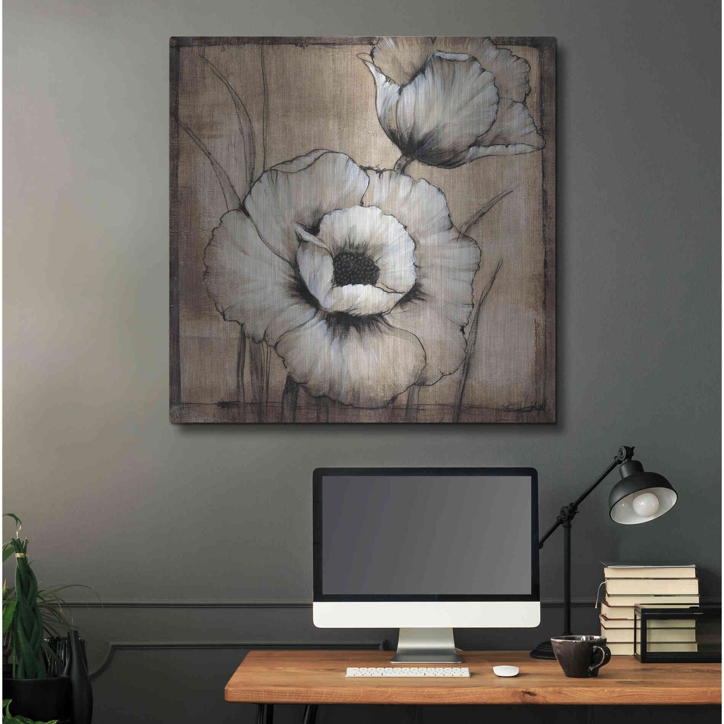 Luxe Metal Art 'Neutral Poppies I' by Tim O'Toole, Metal Wall Art,36x36