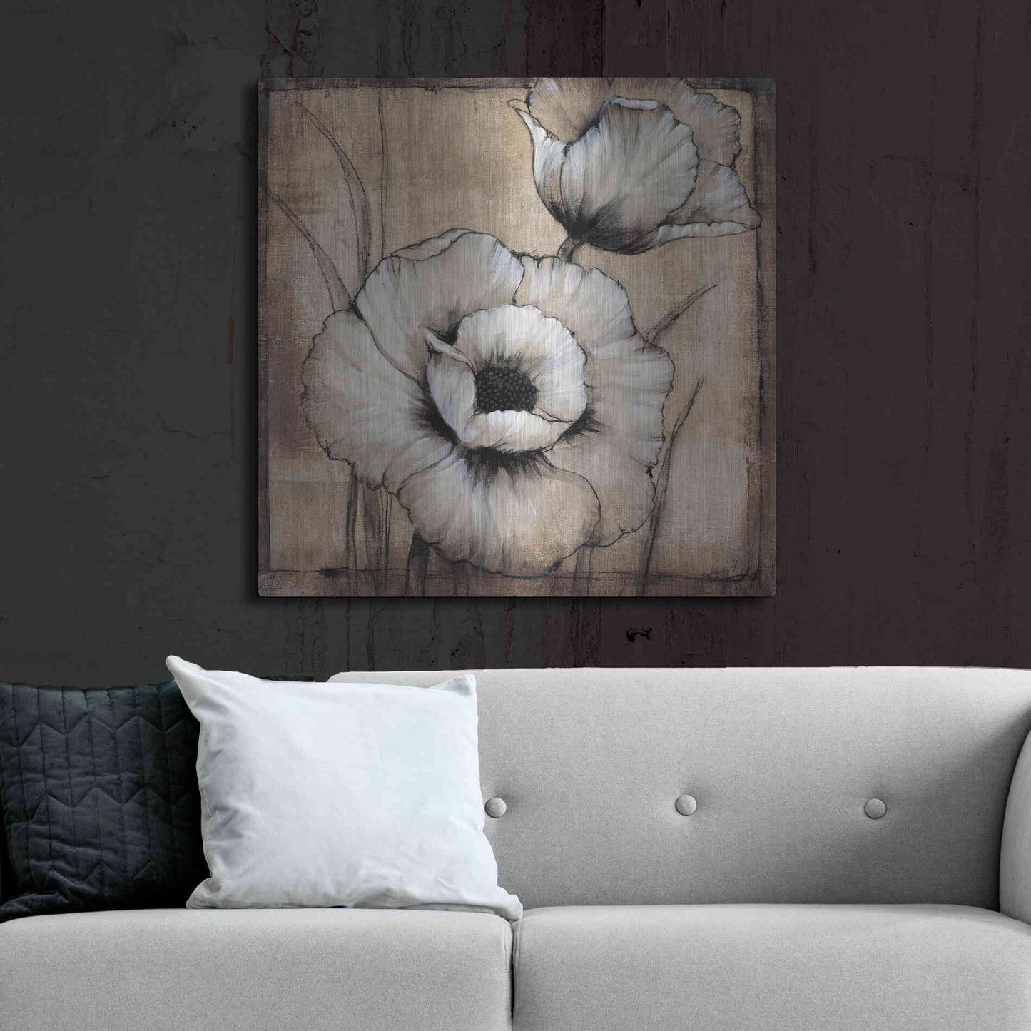 Luxe Metal Art 'Neutral Poppies I' by Tim O'Toole, Metal Wall Art,36x36