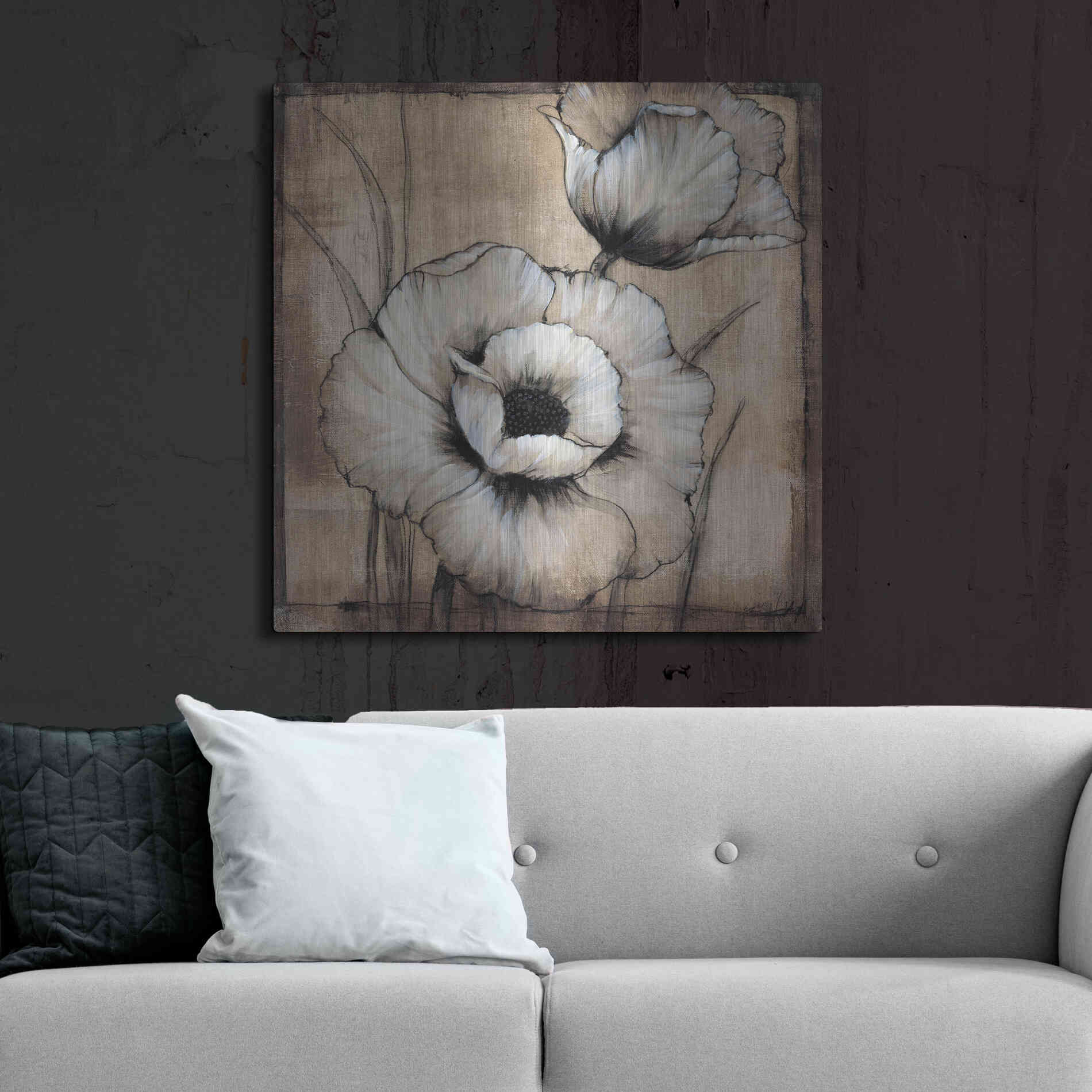 Luxe Metal Art 'Neutral Poppies I' by Tim O'Toole, Metal Wall Art,36x36