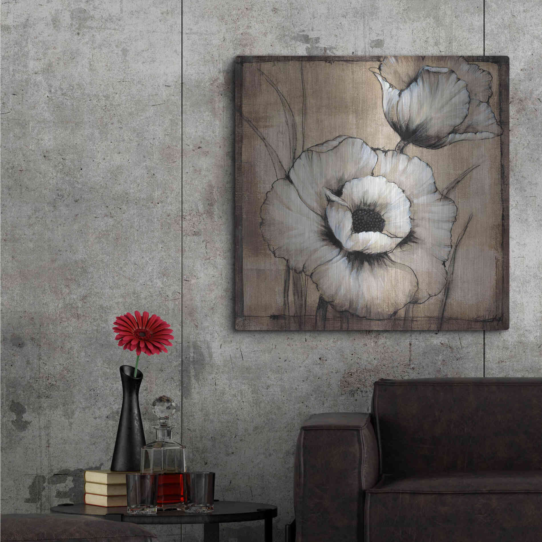 Luxe Metal Art 'Neutral Poppies I' by Tim O'Toole, Metal Wall Art,36x36