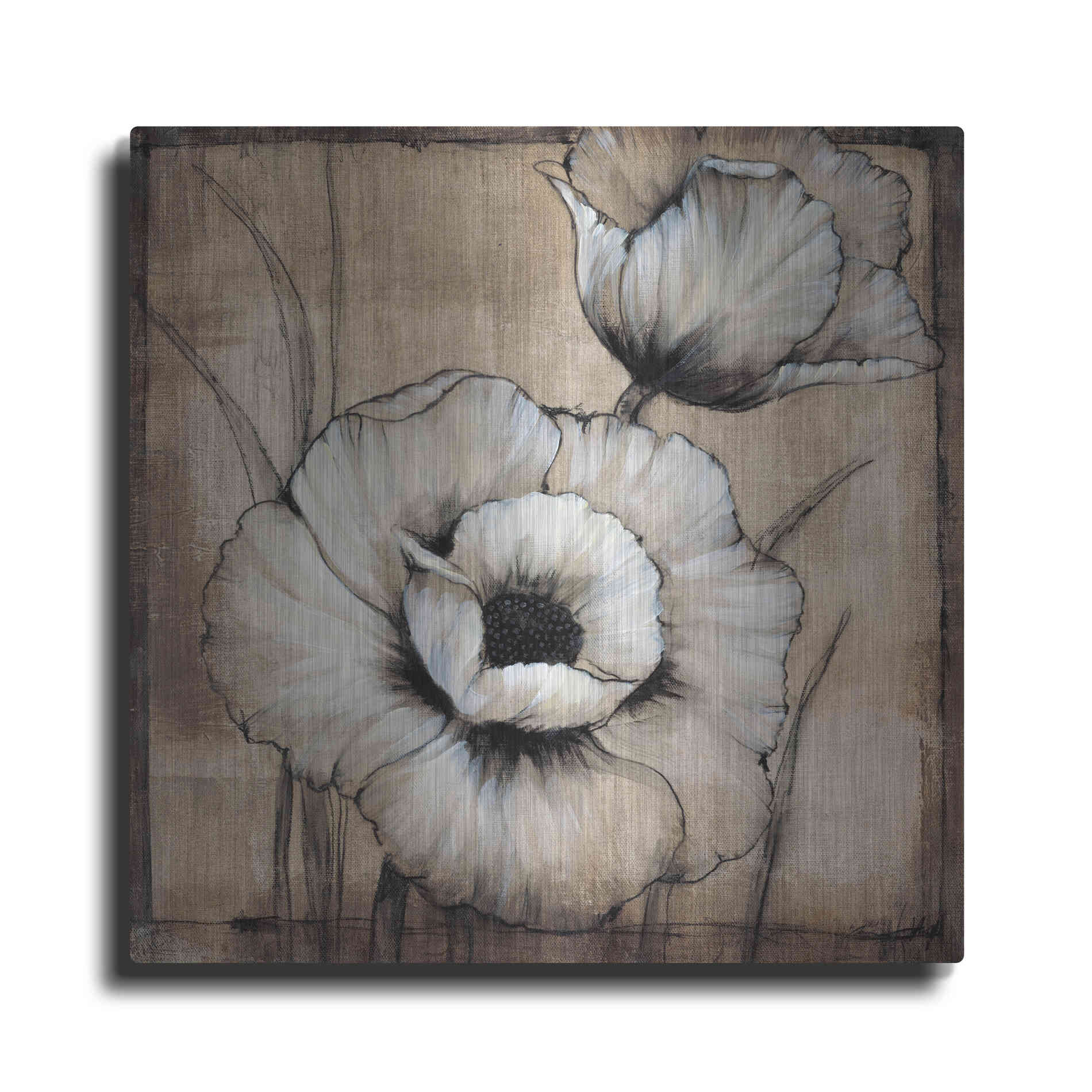 Luxe Metal Art 'Neutral Poppies I' by Tim O'Toole, Metal Wall Art