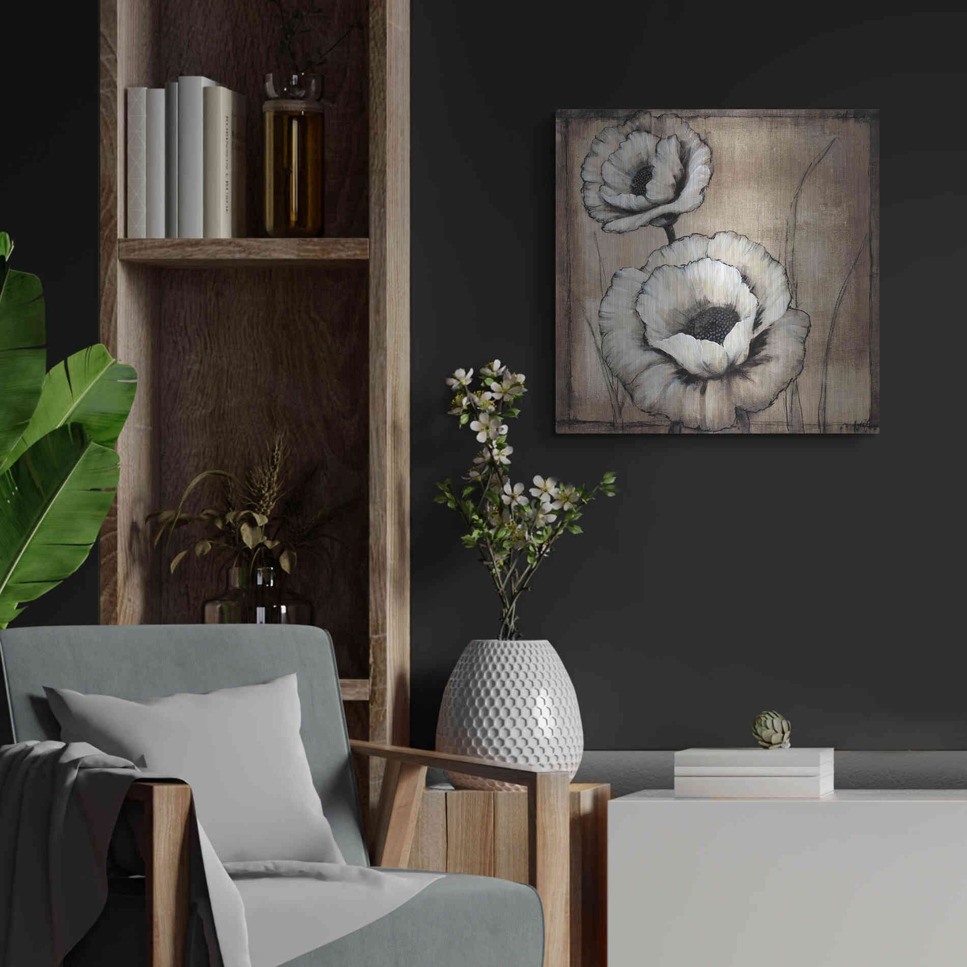 Luxe Metal Art 'Neutral Poppies II' by Tim O'Toole, Metal Wall Art,24x24
