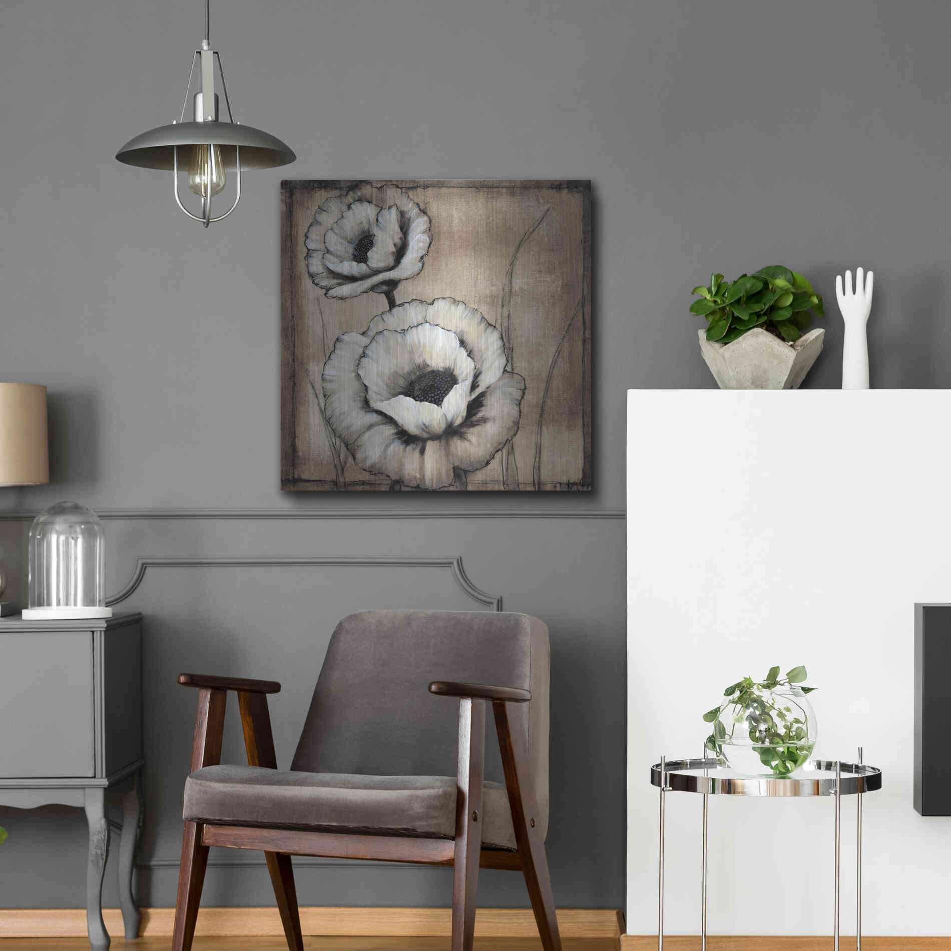 Luxe Metal Art 'Neutral Poppies II' by Tim O'Toole, Metal Wall Art,24x24