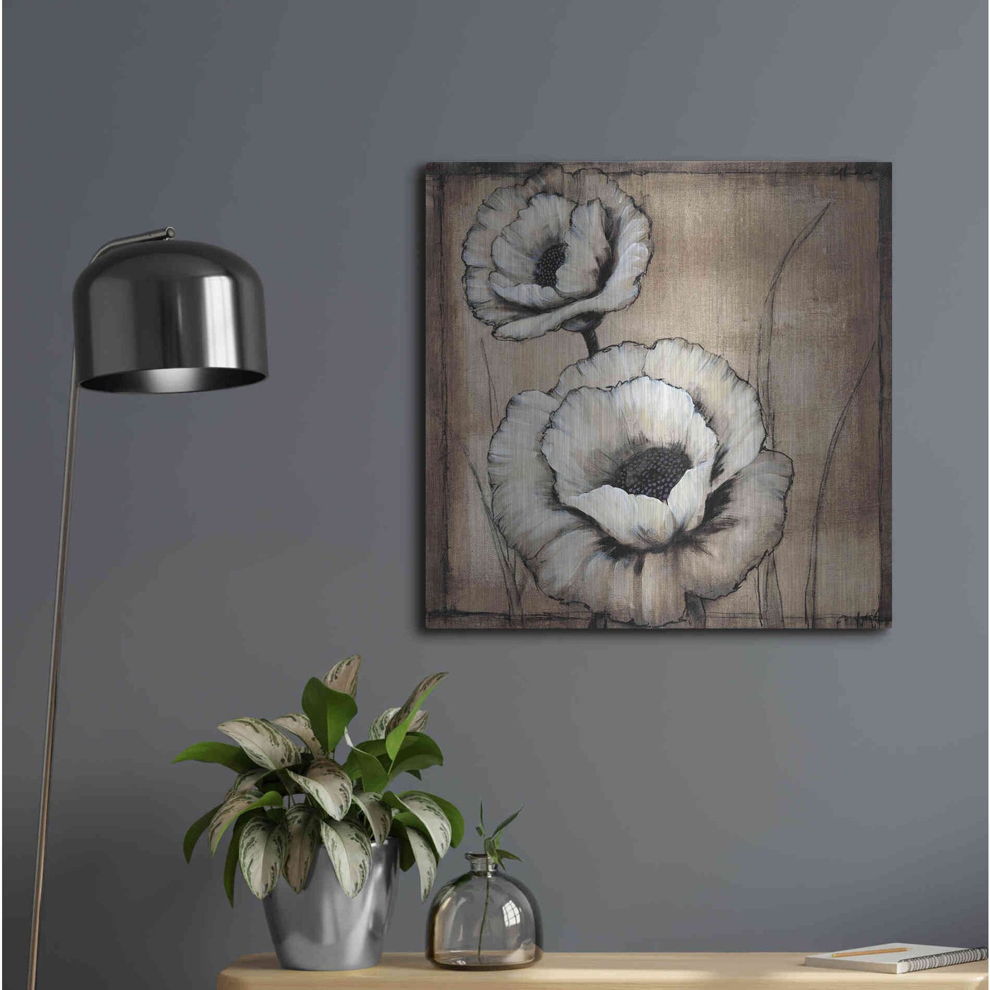 Luxe Metal Art 'Neutral Poppies II' by Tim O'Toole, Metal Wall Art,24x24