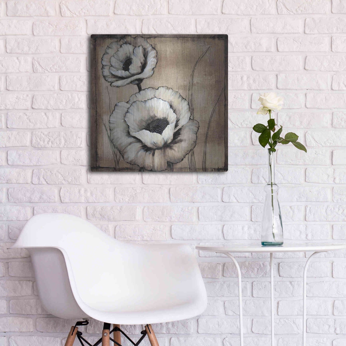 Luxe Metal Art 'Neutral Poppies II' by Tim O'Toole, Metal Wall Art,24x24