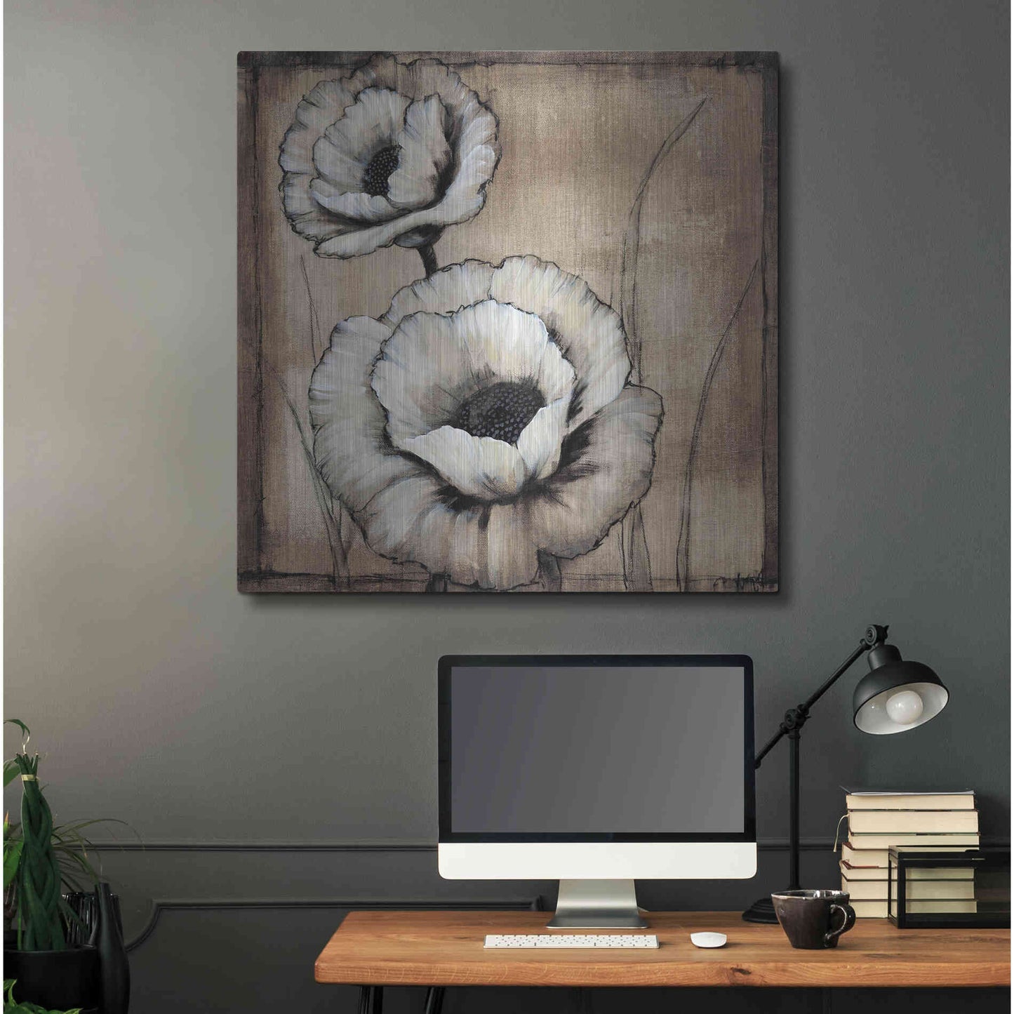 Luxe Metal Art 'Neutral Poppies II' by Tim O'Toole, Metal Wall Art,36x36