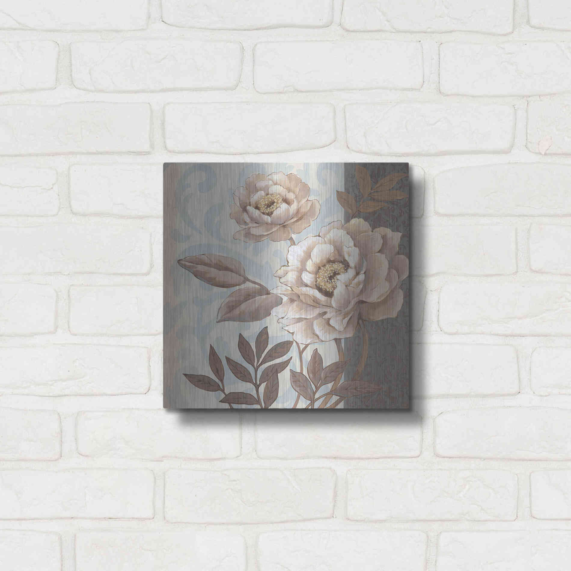 Luxe Metal Art 'Parisian Peony I' by Tim O'Toole, Metal Wall Art,12x12