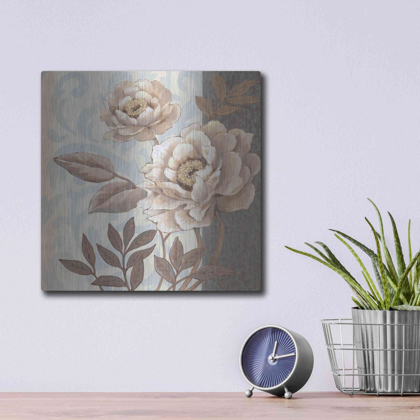 Luxe Metal Art 'Parisian Peony I' by Tim O'Toole, Metal Wall Art,12x12