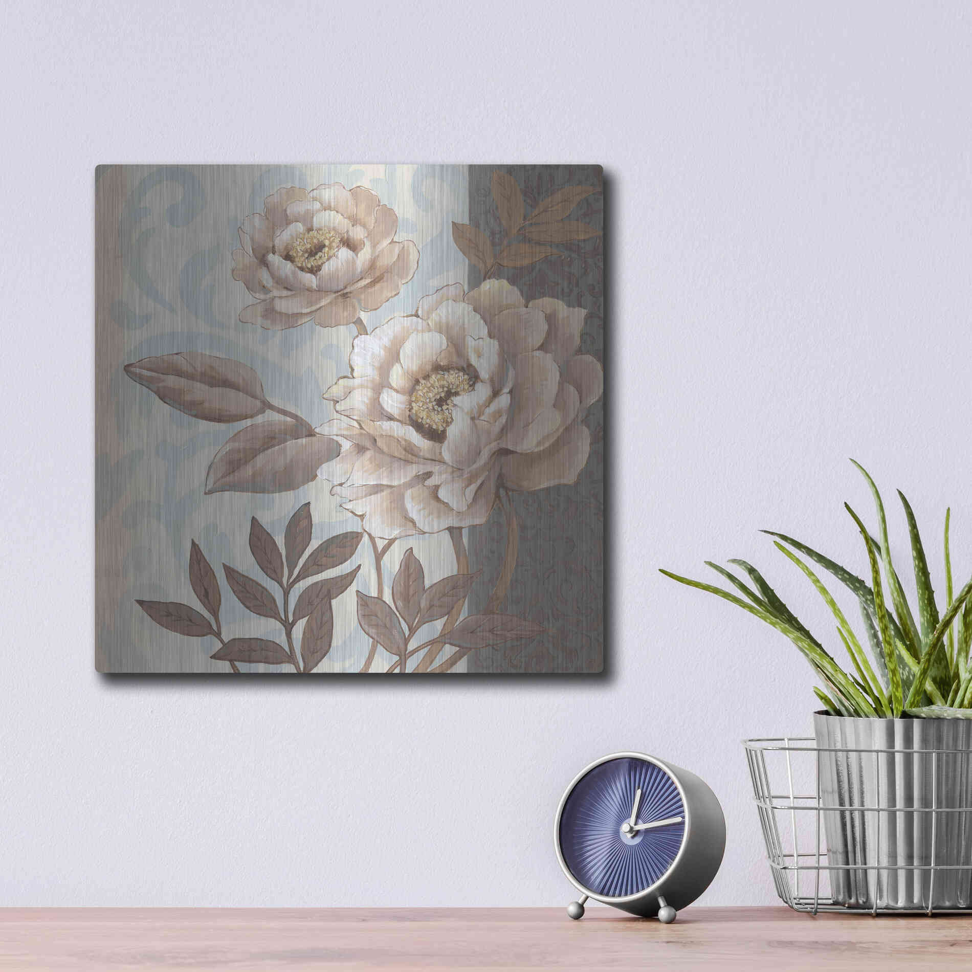 Luxe Metal Art 'Parisian Peony I' by Tim O'Toole, Metal Wall Art,12x12