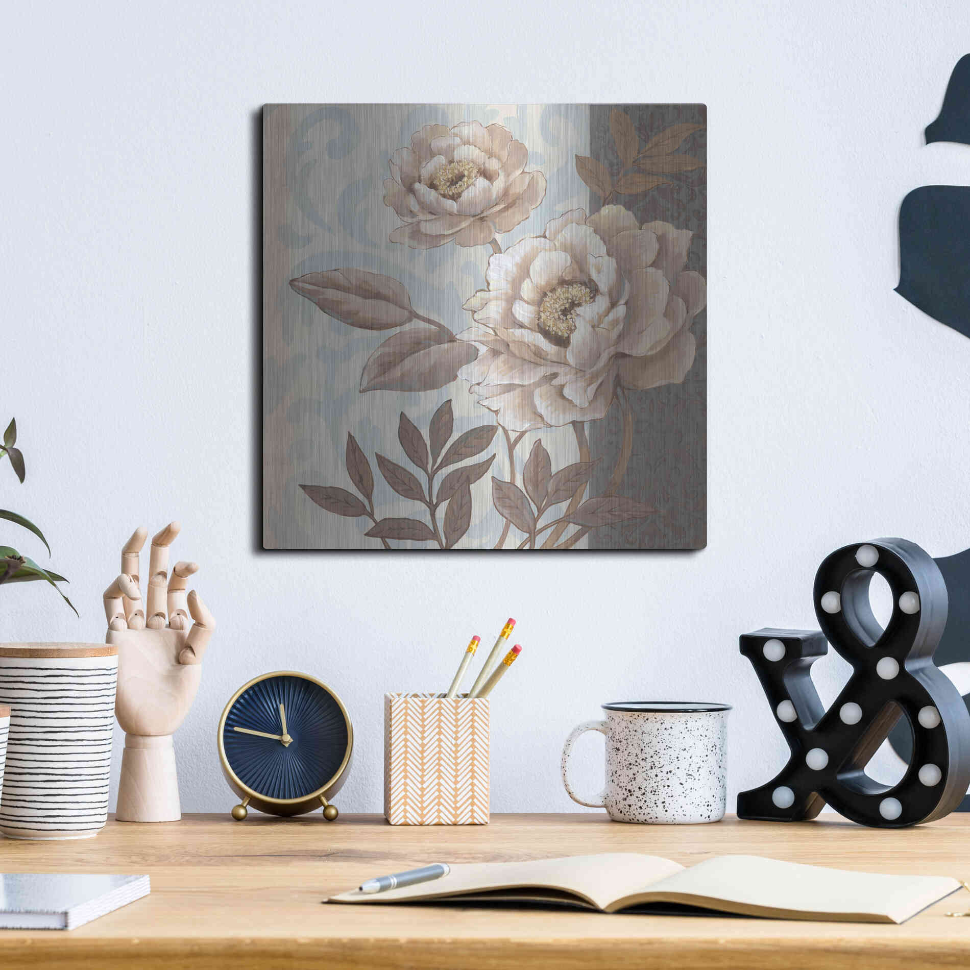 Luxe Metal Art 'Parisian Peony I' by Tim O'Toole, Metal Wall Art,12x12