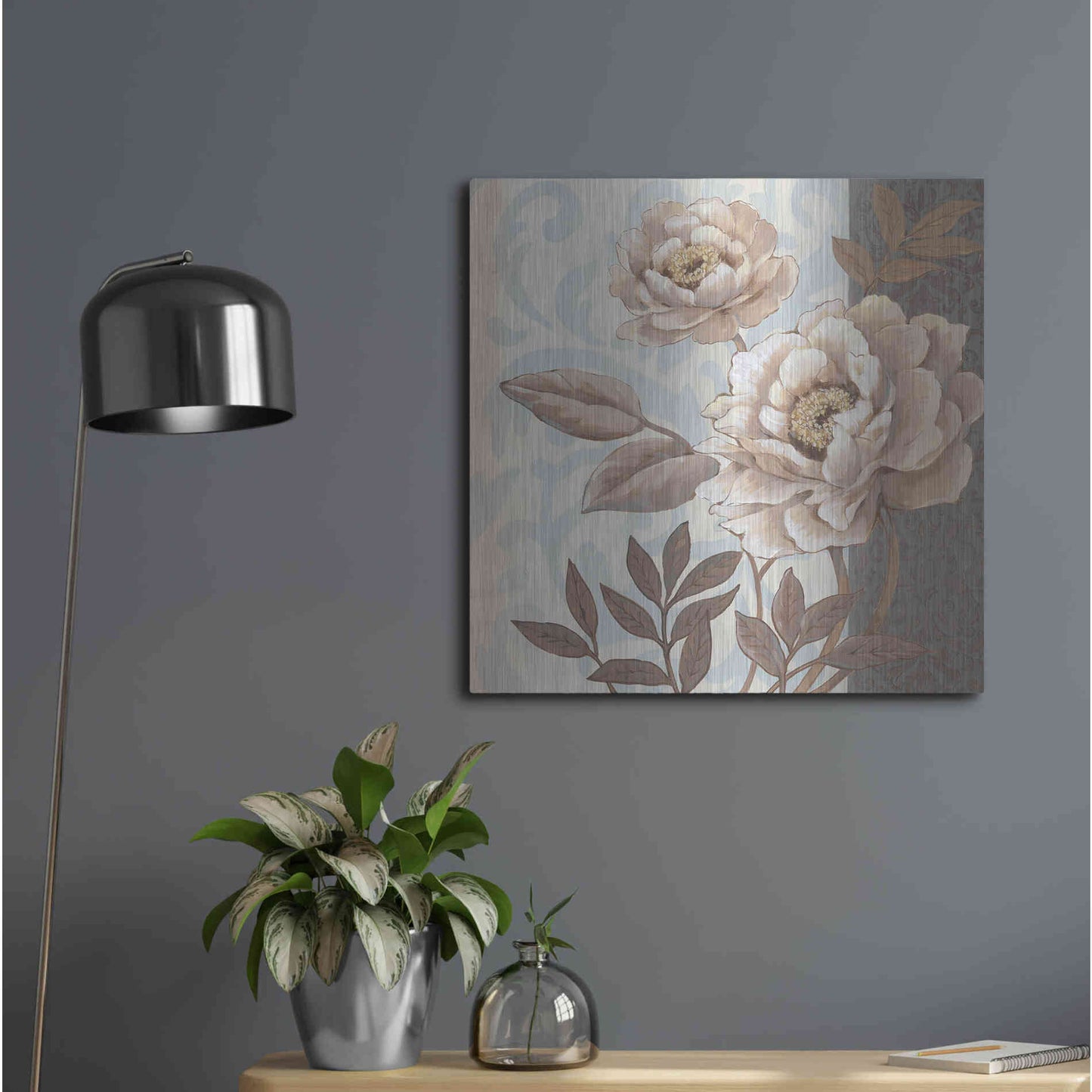 Luxe Metal Art 'Parisian Peony I' by Tim O'Toole, Metal Wall Art,24x24