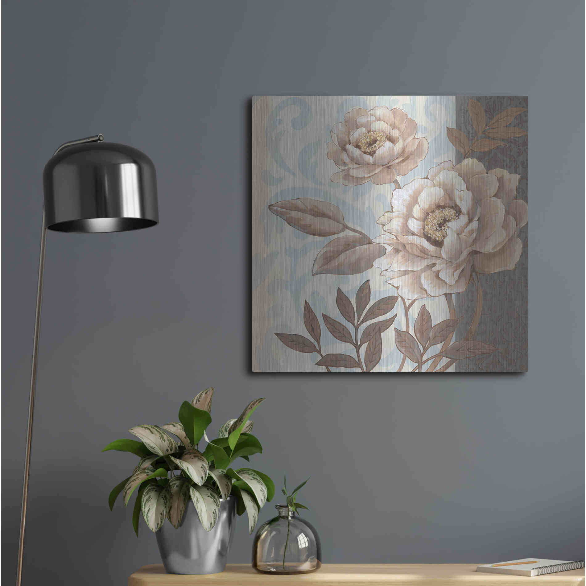 Luxe Metal Art 'Parisian Peony I' by Tim O'Toole, Metal Wall Art,24x24
