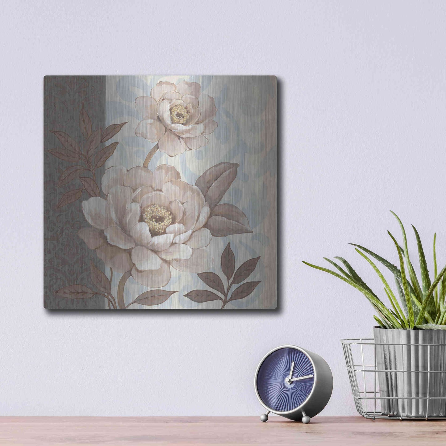 Luxe Metal Art 'Parisian Peony II' by Tim O'Toole, Metal Wall Art,12x12