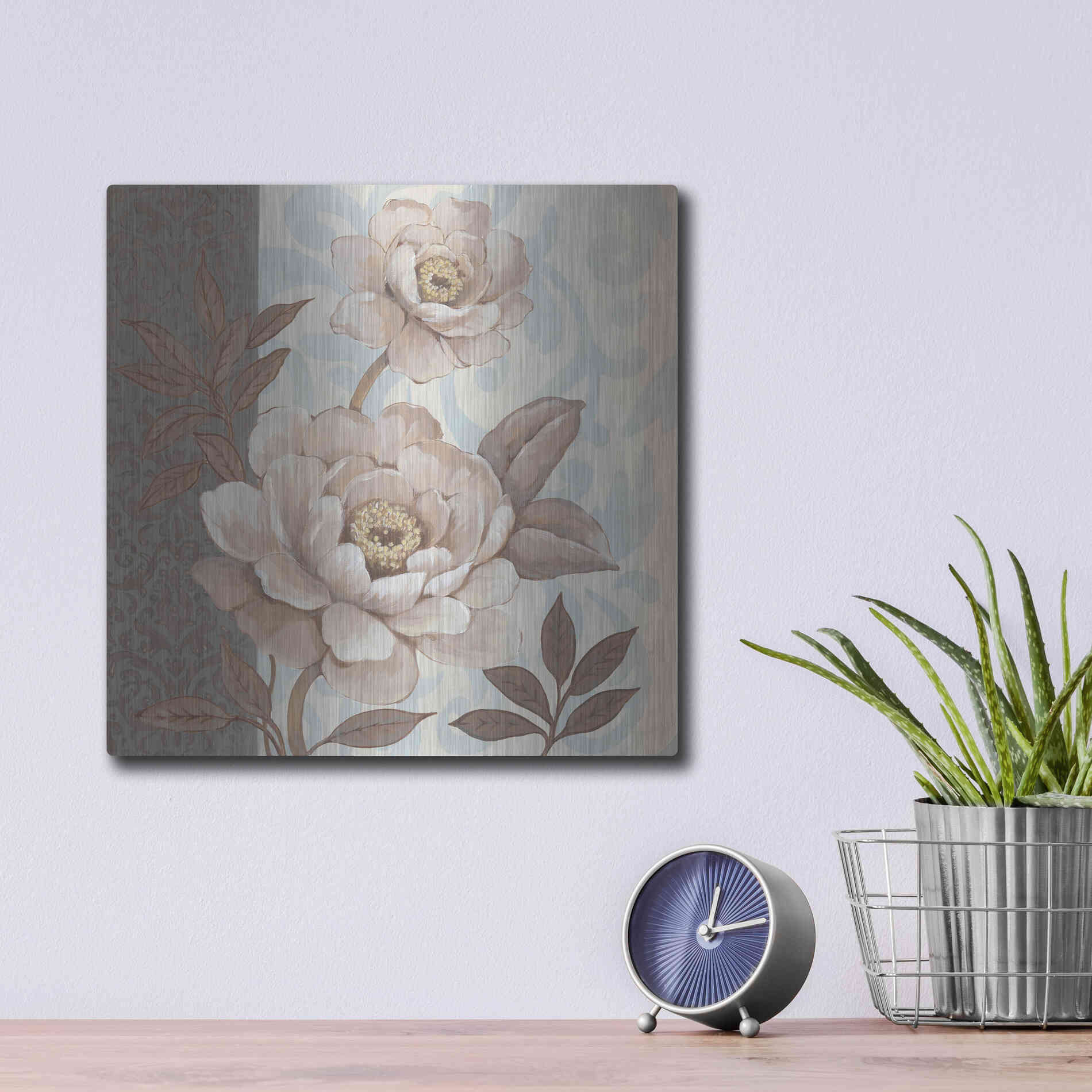 Luxe Metal Art 'Parisian Peony II' by Tim O'Toole, Metal Wall Art,12x12