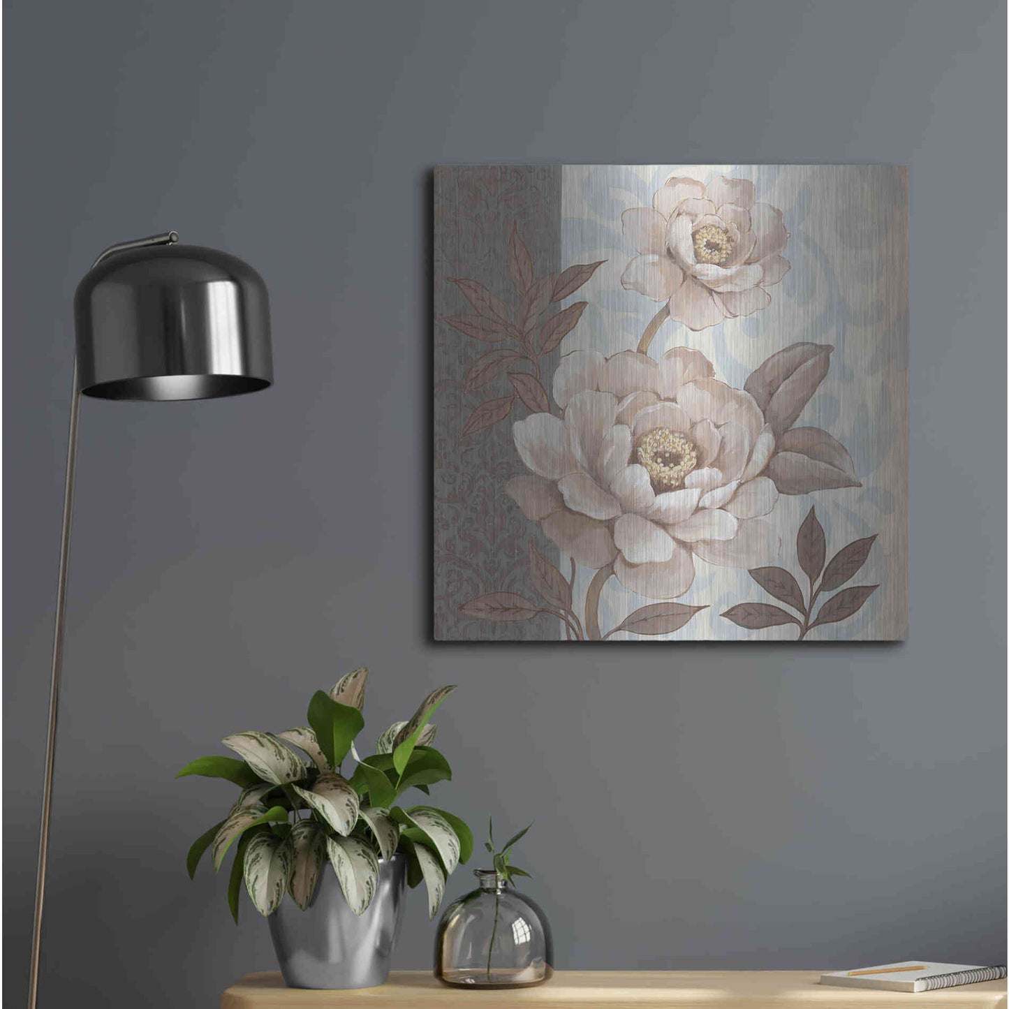 Luxe Metal Art 'Parisian Peony II' by Tim O'Toole, Metal Wall Art,24x24