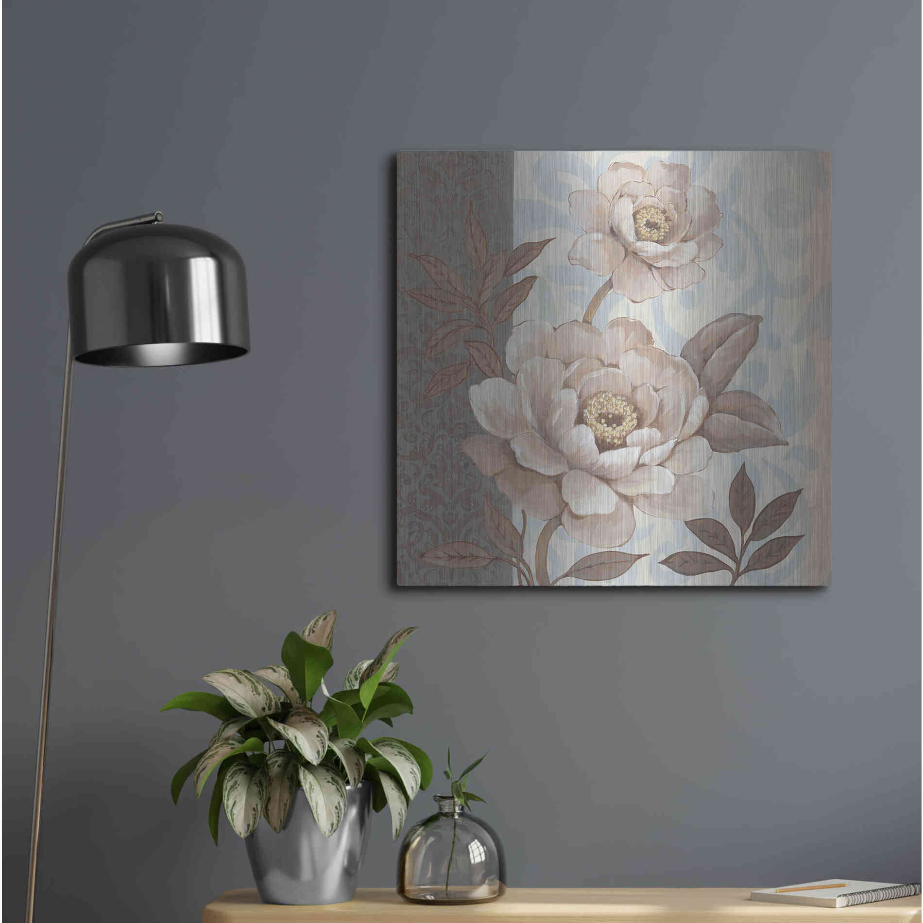 Luxe Metal Art 'Parisian Peony II' by Tim O'Toole, Metal Wall Art,24x24