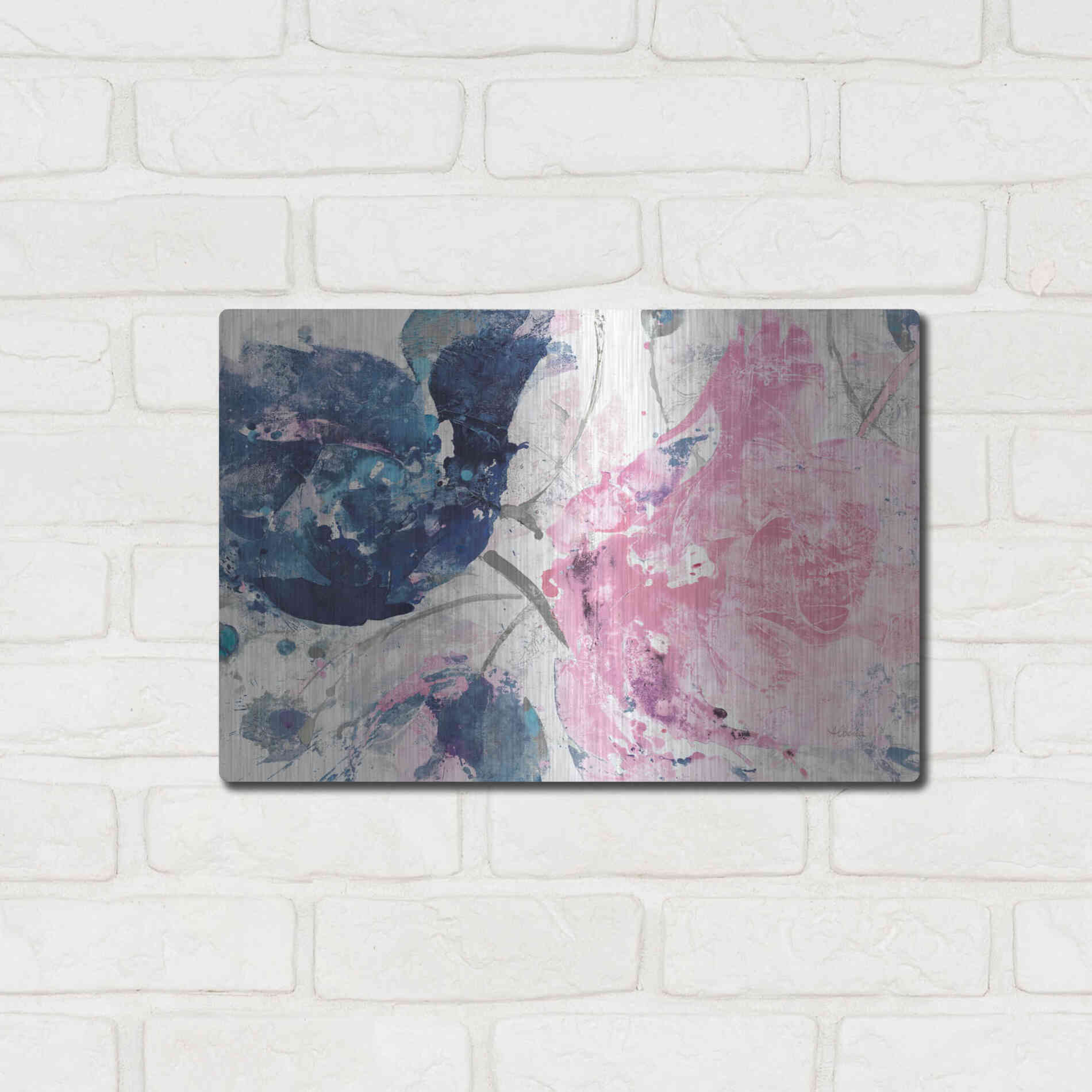 Luxe Metal Art 'Fireworks Abstract Navy Blue Flower Crop' by Albena Hristova, Metal Wall Art,16x12