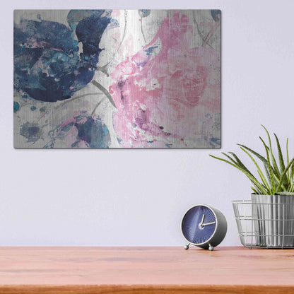 Luxe Metal Art 'Fireworks Abstract Navy Blue Flower Crop' by Albena Hristova, Metal Wall Art,16x12