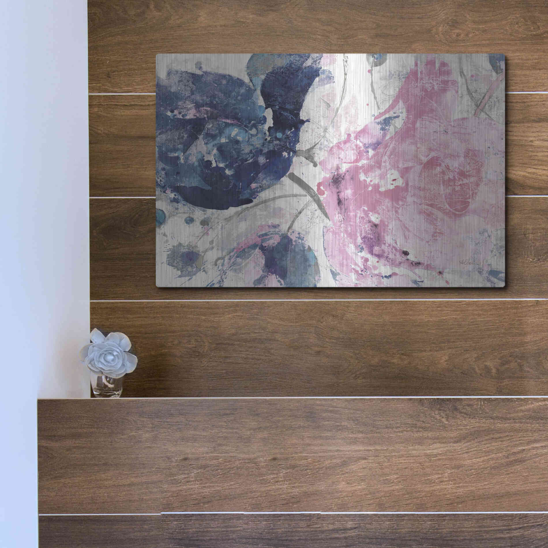 Luxe Metal Art 'Fireworks Abstract Navy Blue Flower Crop' by Albena Hristova, Metal Wall Art,16x12