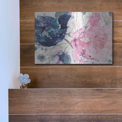 Luxe Metal Art 'Fireworks Abstract Navy Blue Flower Crop' by Albena Hristova, Metal Wall Art,16x12