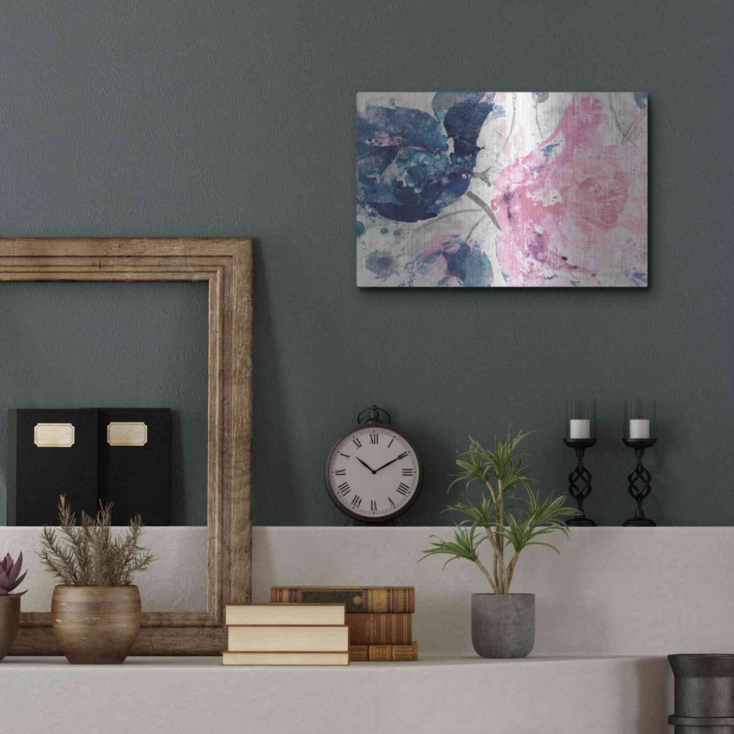 Luxe Metal Art 'Fireworks Abstract Navy Blue Flower Crop' by Albena Hristova, Metal Wall Art,16x12