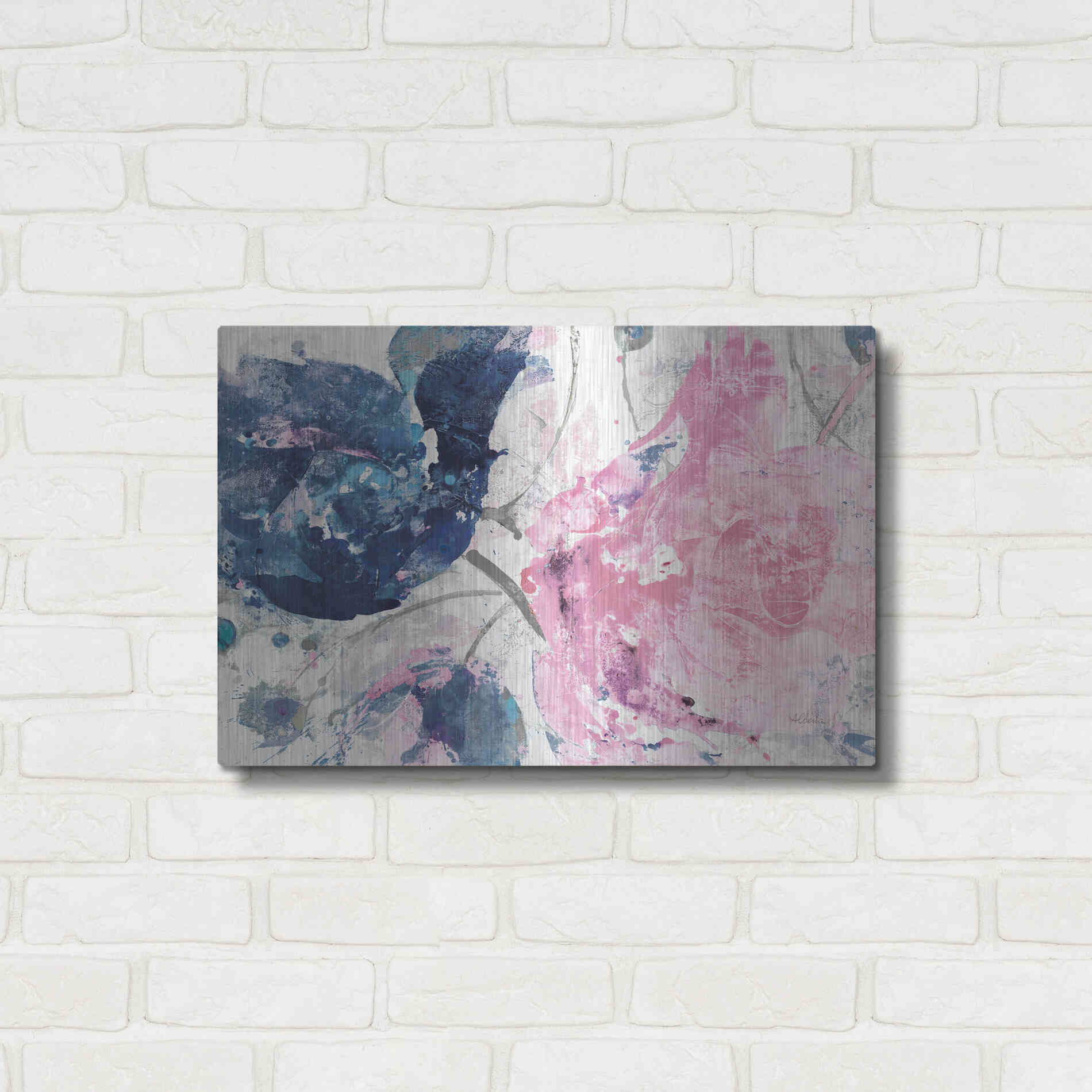 Luxe Metal Art 'Fireworks Abstract Navy Blue Flower Crop' by Albena Hristova, Metal Wall Art,24x16