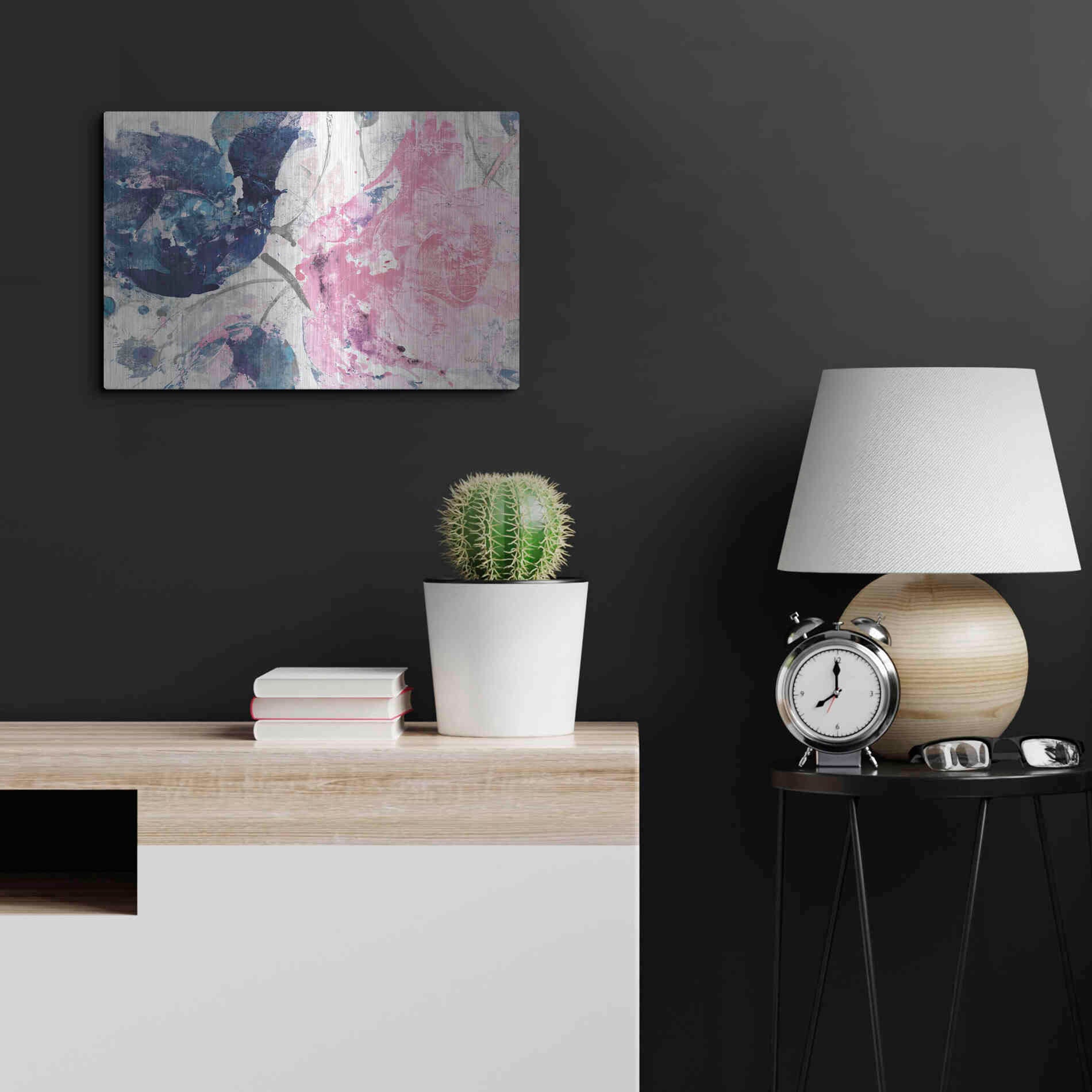 Luxe Metal Art 'Fireworks Abstract Navy Blue Flower Crop' by Albena Hristova, Metal Wall Art,24x16