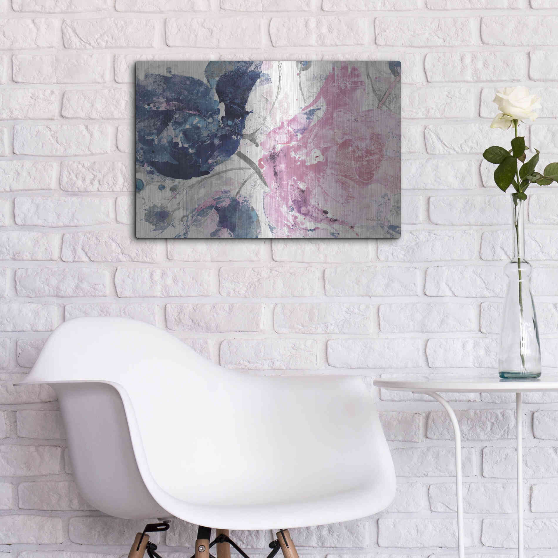 Luxe Metal Art 'Fireworks Abstract Navy Blue Flower Crop' by Albena Hristova, Metal Wall Art,24x16