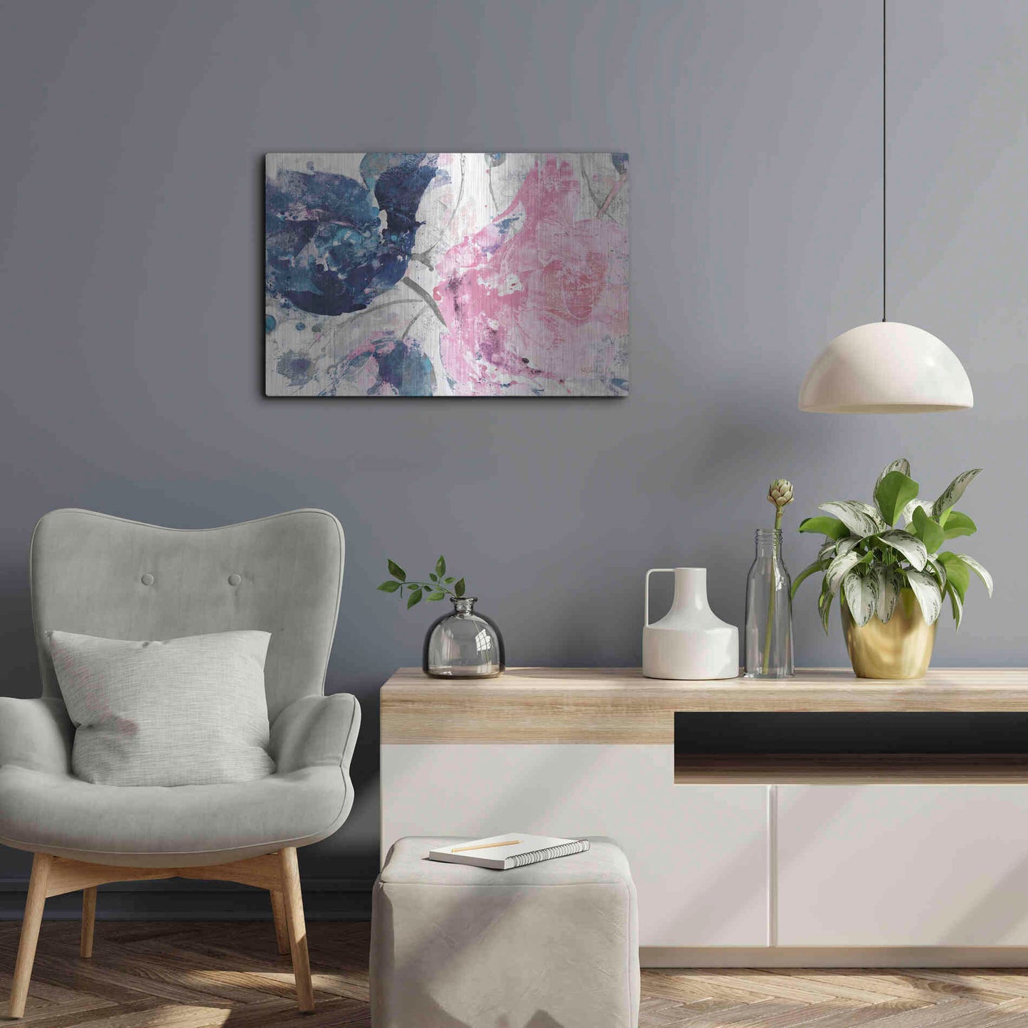 Luxe Metal Art 'Fireworks Abstract Navy Blue Flower Crop' by Albena Hristova, Metal Wall Art,24x16