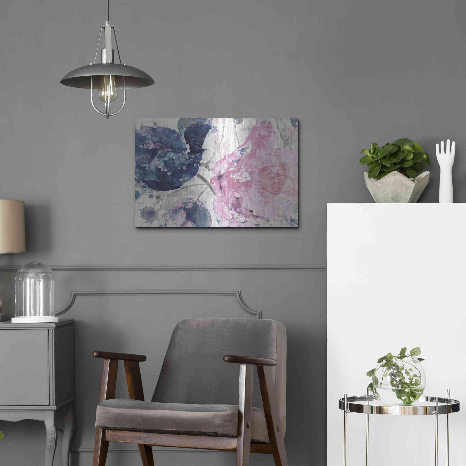 Luxe Metal Art 'Fireworks Abstract Navy Blue Flower Crop' by Albena Hristova, Metal Wall Art,24x16