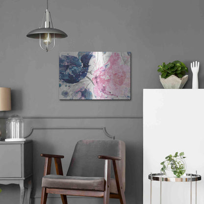 Luxe Metal Art 'Fireworks Abstract Navy Blue Flower Crop' by Albena Hristova, Metal Wall Art,24x16