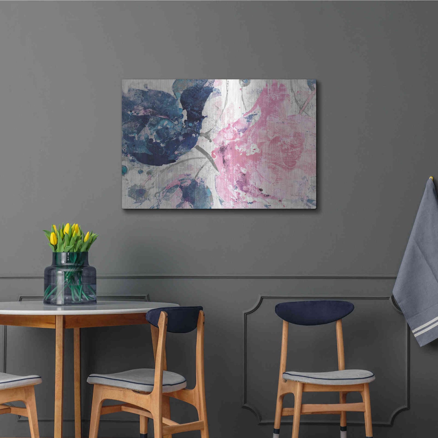 Luxe Metal Art 'Fireworks Abstract Navy Blue Flower Crop' by Albena Hristova, Metal Wall Art,36x24