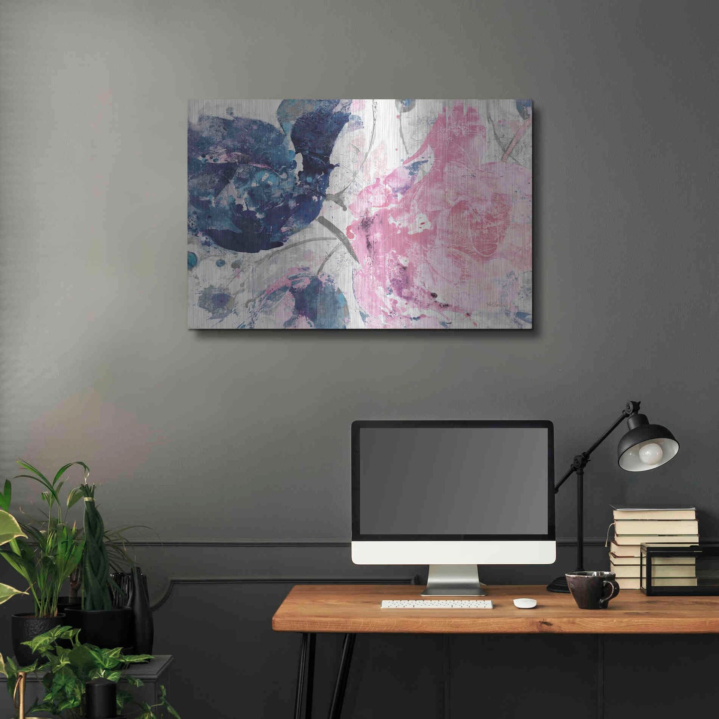 Luxe Metal Art 'Fireworks Abstract Navy Blue Flower Crop' by Albena Hristova, Metal Wall Art,36x24