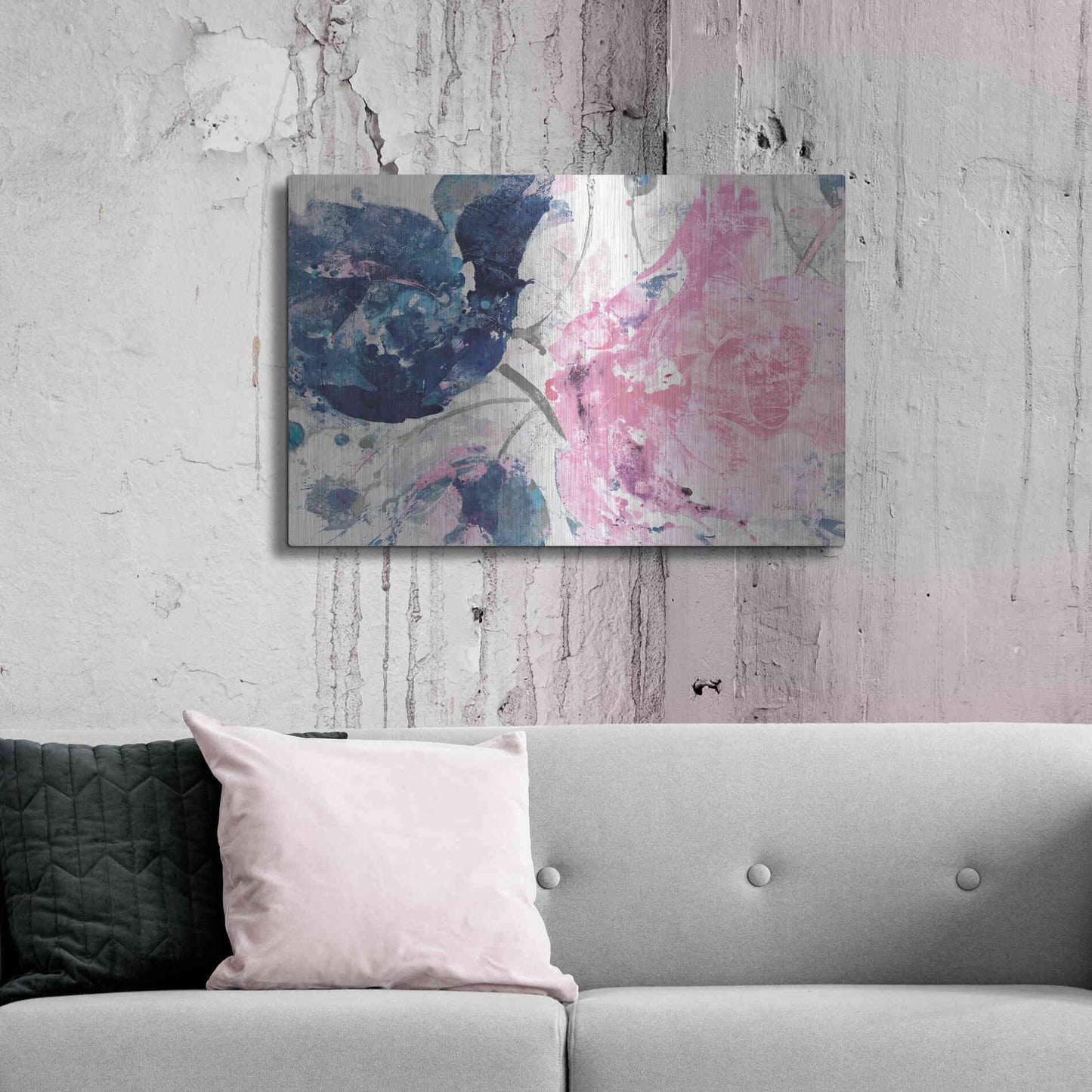 Luxe Metal Art 'Fireworks Abstract Navy Blue Flower Crop' by Albena Hristova, Metal Wall Art,36x24