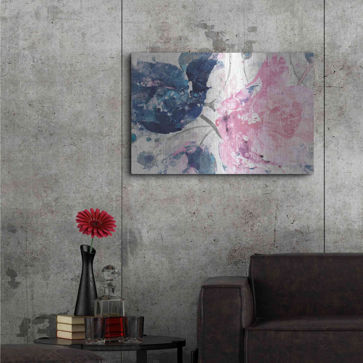 Luxe Metal Art 'Fireworks Abstract Navy Blue Flower Crop' by Albena Hristova, Metal Wall Art,36x24