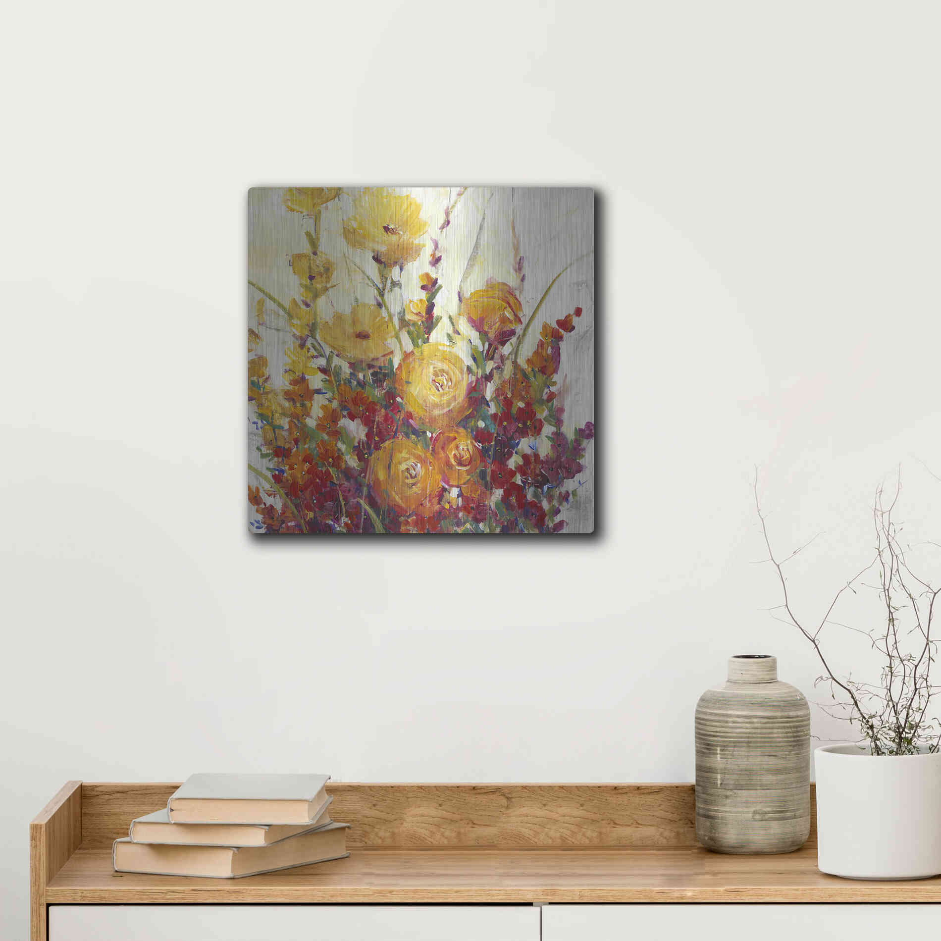 Luxe Metal Art 'Mixed Bouquet I' by Tim O'Toole, Metal Wall Art,12x12