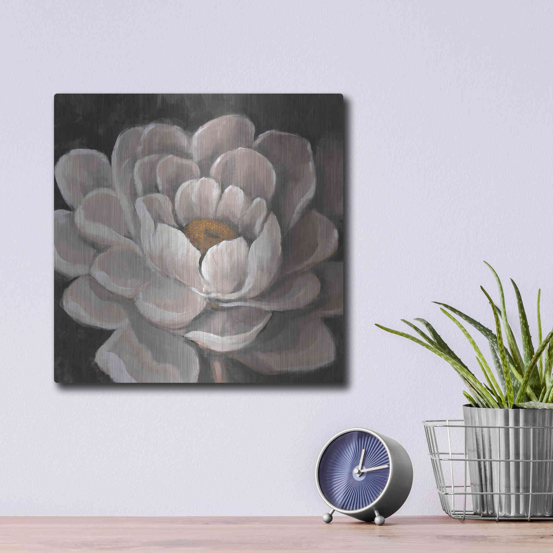 Luxe Metal Art 'Neutral Fleur I' by Tim O'Toole, Metal Wall Art,12x12