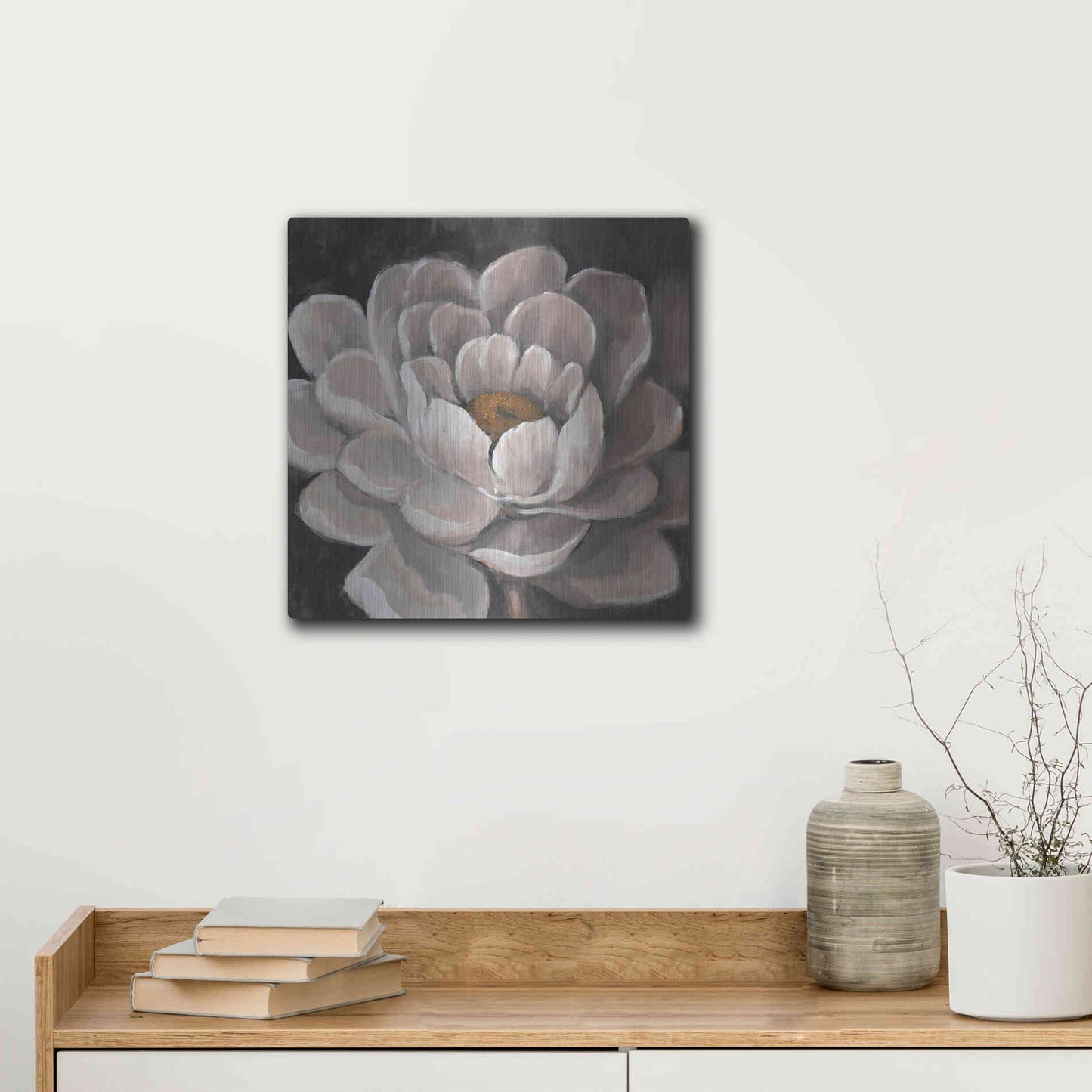 Luxe Metal Art 'Neutral Fleur I' by Tim O'Toole, Metal Wall Art,12x12