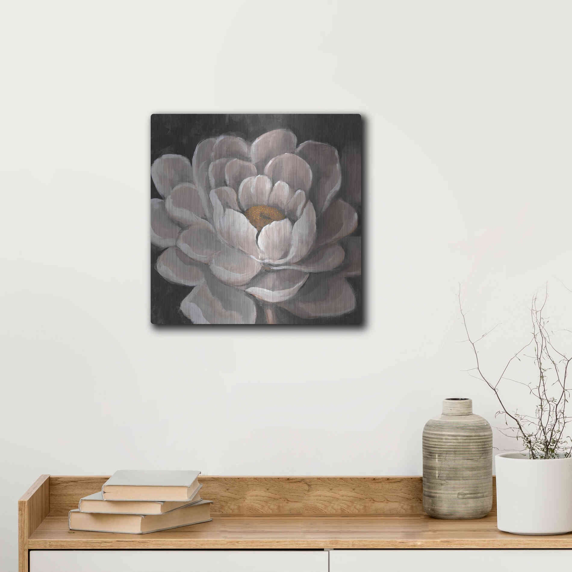 Luxe Metal Art 'Neutral Fleur I' by Tim O'Toole, Metal Wall Art,12x12