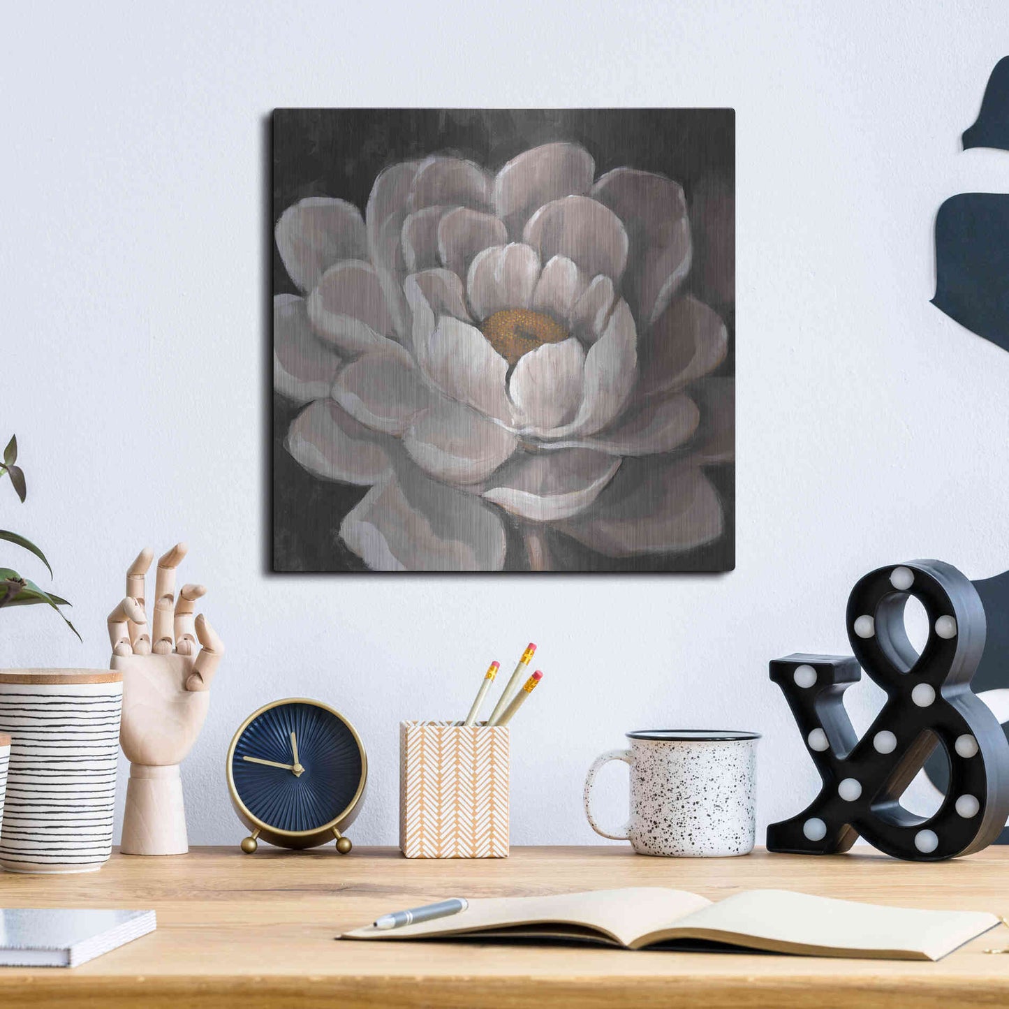 Luxe Metal Art 'Neutral Fleur I' by Tim O'Toole, Metal Wall Art,12x12