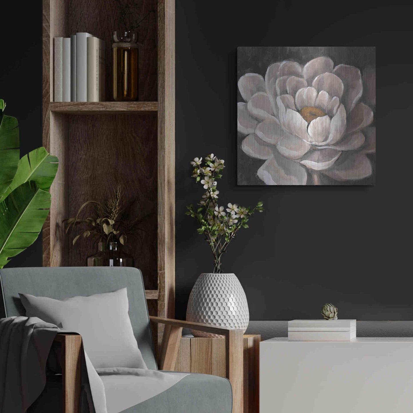 Luxe Metal Art 'Neutral Fleur I' by Tim O'Toole, Metal Wall Art,24x24