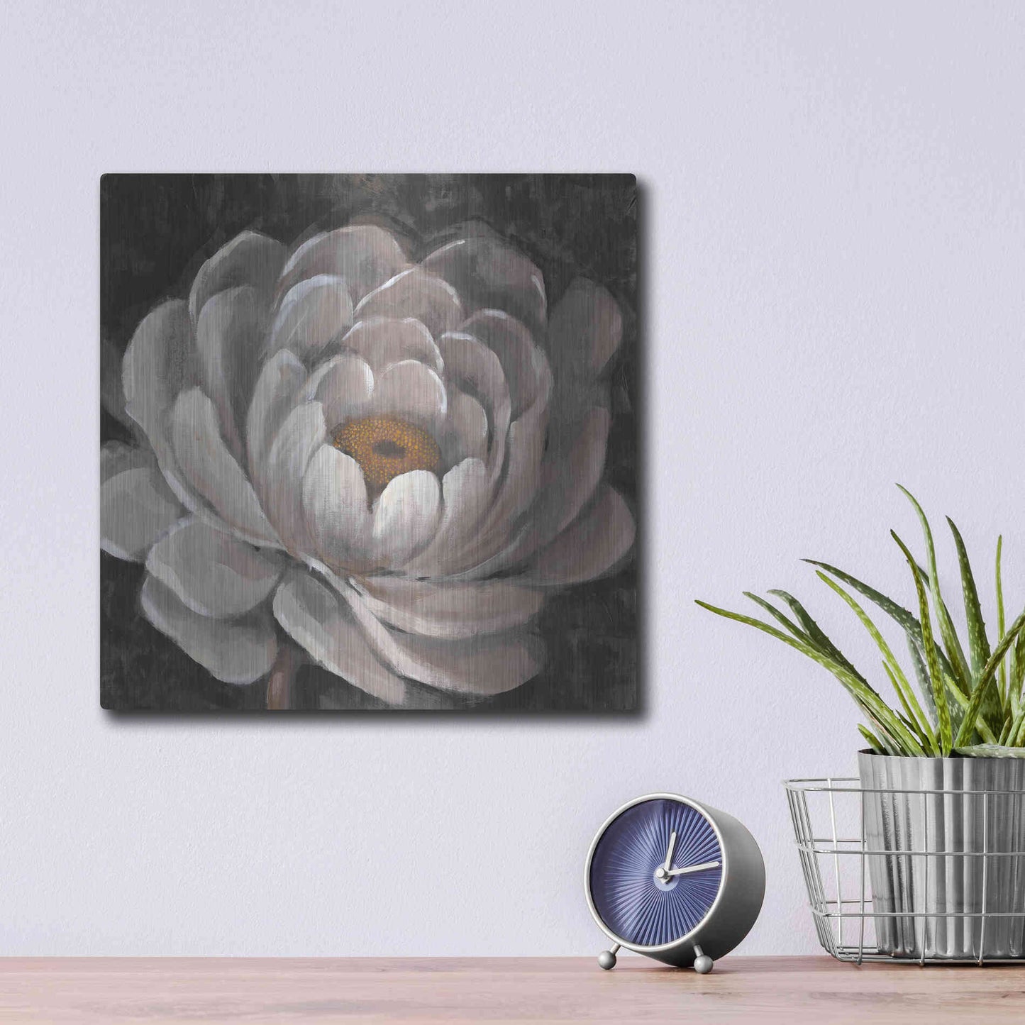 Luxe Metal Art 'Nuetral Fleur II' by Tim O'Toole, Metal Wall Art,12x12