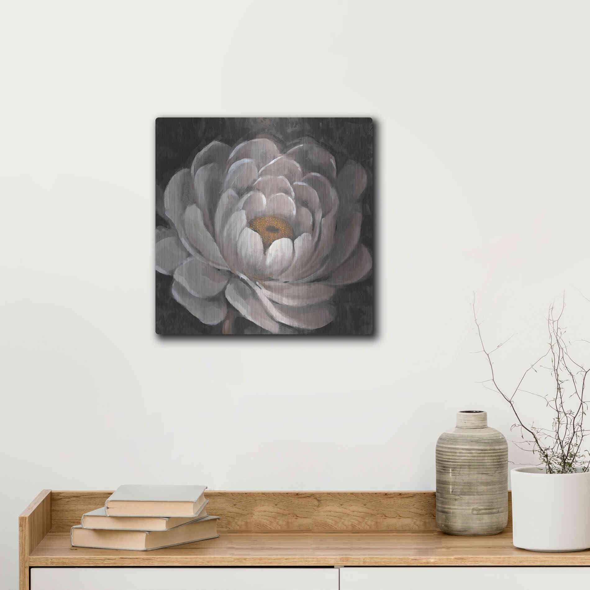 Luxe Metal Art 'Nuetral Fleur II' by Tim O'Toole, Metal Wall Art,12x12