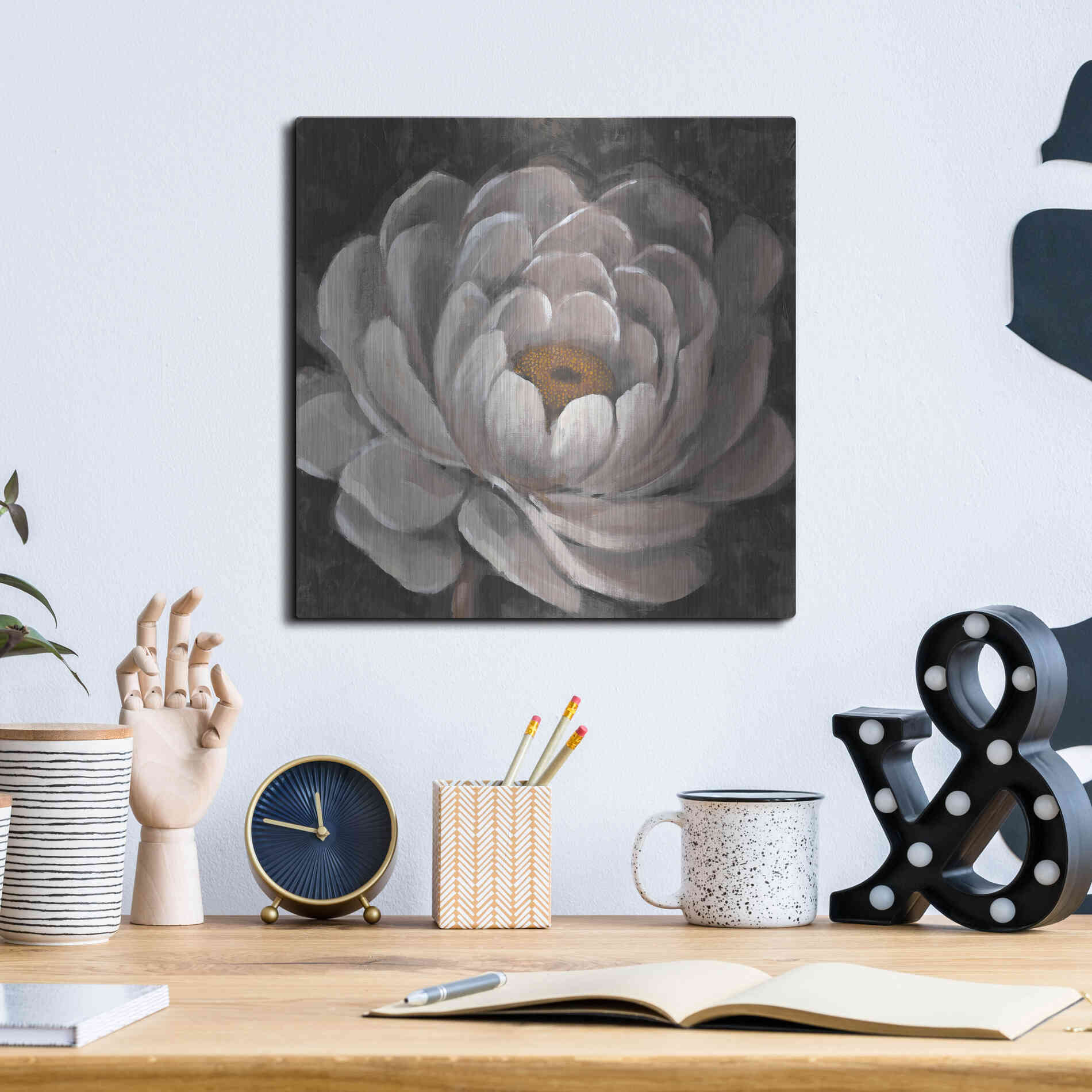Luxe Metal Art 'Nuetral Fleur II' by Tim O'Toole, Metal Wall Art,12x12