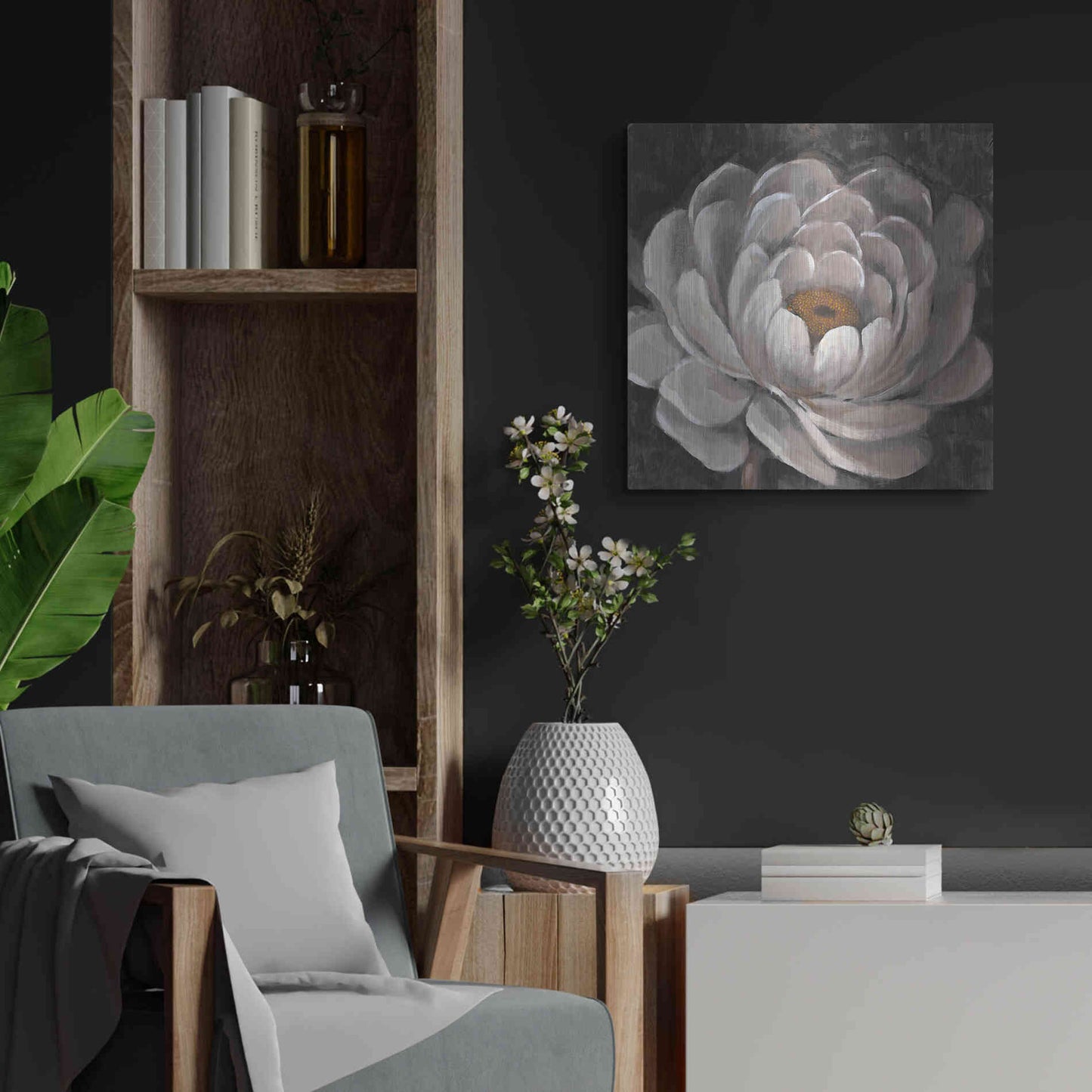 Luxe Metal Art 'Nuetral Fleur II' by Tim O'Toole, Metal Wall Art,24x24