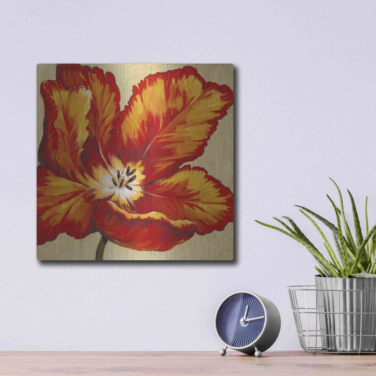 Luxe Metal Art 'Parrot Tulip I' by Tim O'Toole, Metal Wall Art,12x12