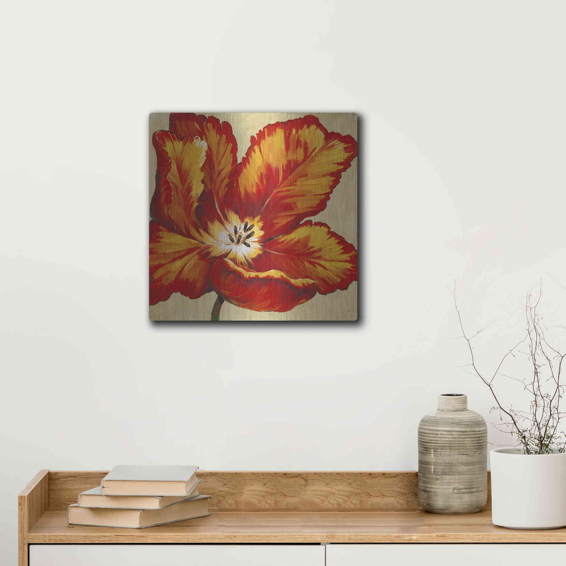 Luxe Metal Art 'Parrot Tulip I' by Tim O'Toole, Metal Wall Art,12x12