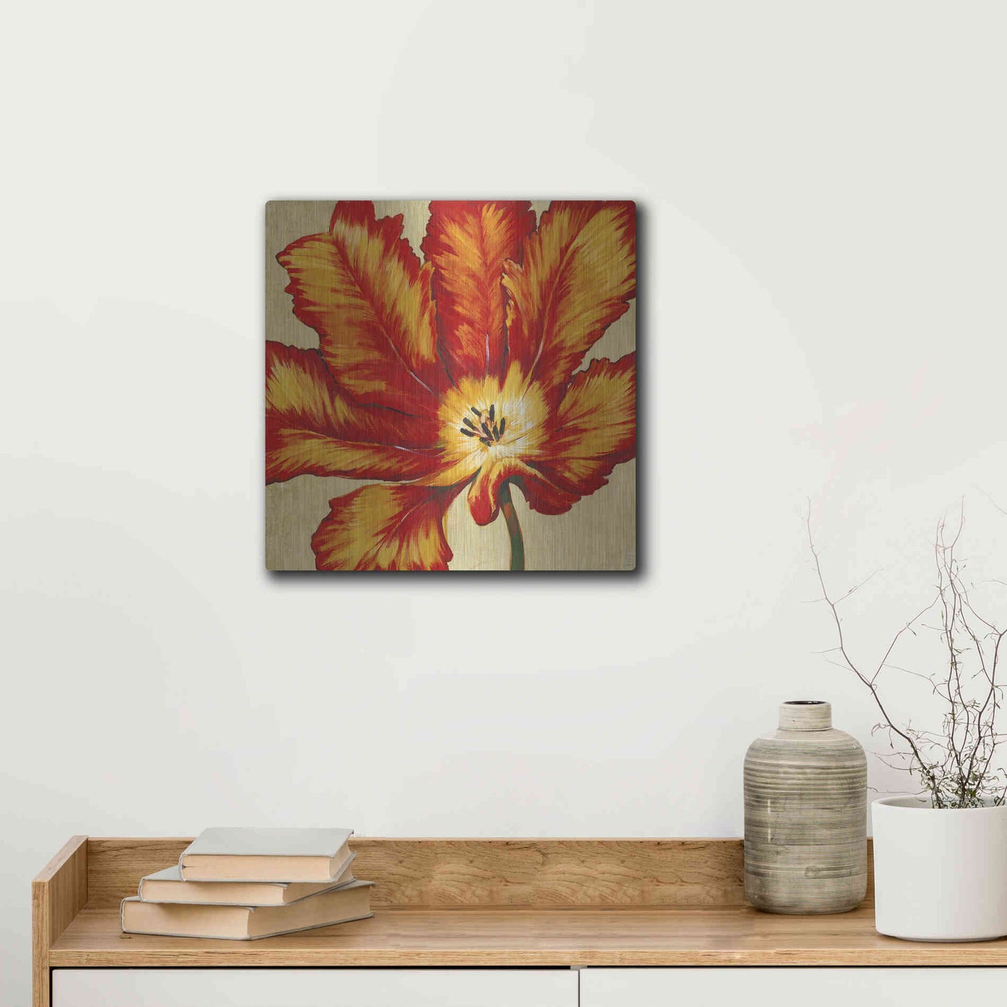 Luxe Metal Art 'Parrot Tulip II' by Tim O'Toole, Metal Wall Art,12x12