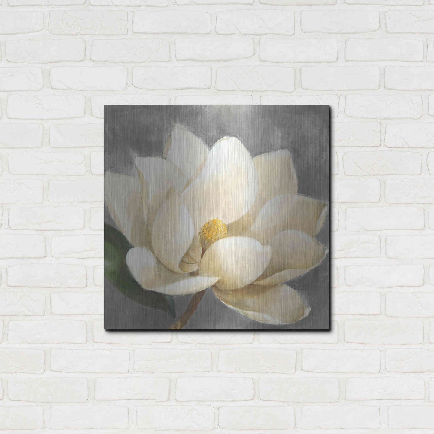 Luxe Metal Art 'Magnolia Blossom on Gray' by Albena Hristova, Metal Wall Art,24x24